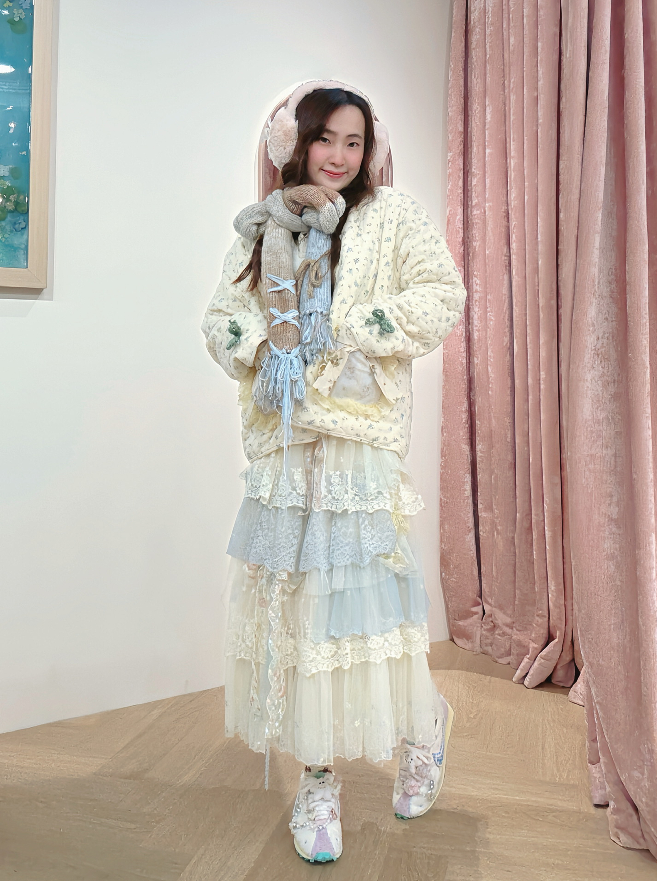 13157 Whisper-Pink Blossom Lace-Trimmed Quilted Jacket