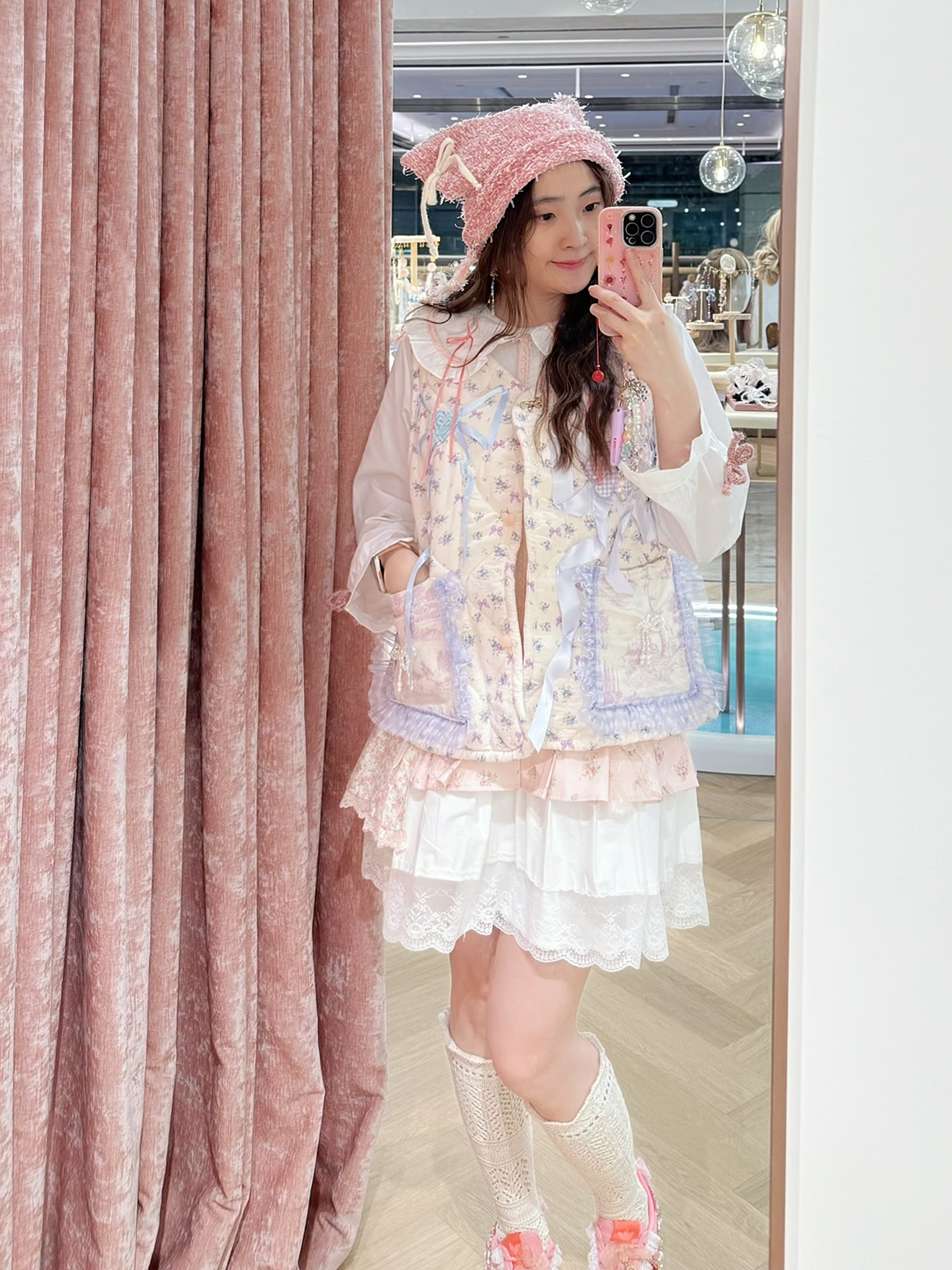 13152 Coquette Floral Quilted Heart-Back Vest Jacket