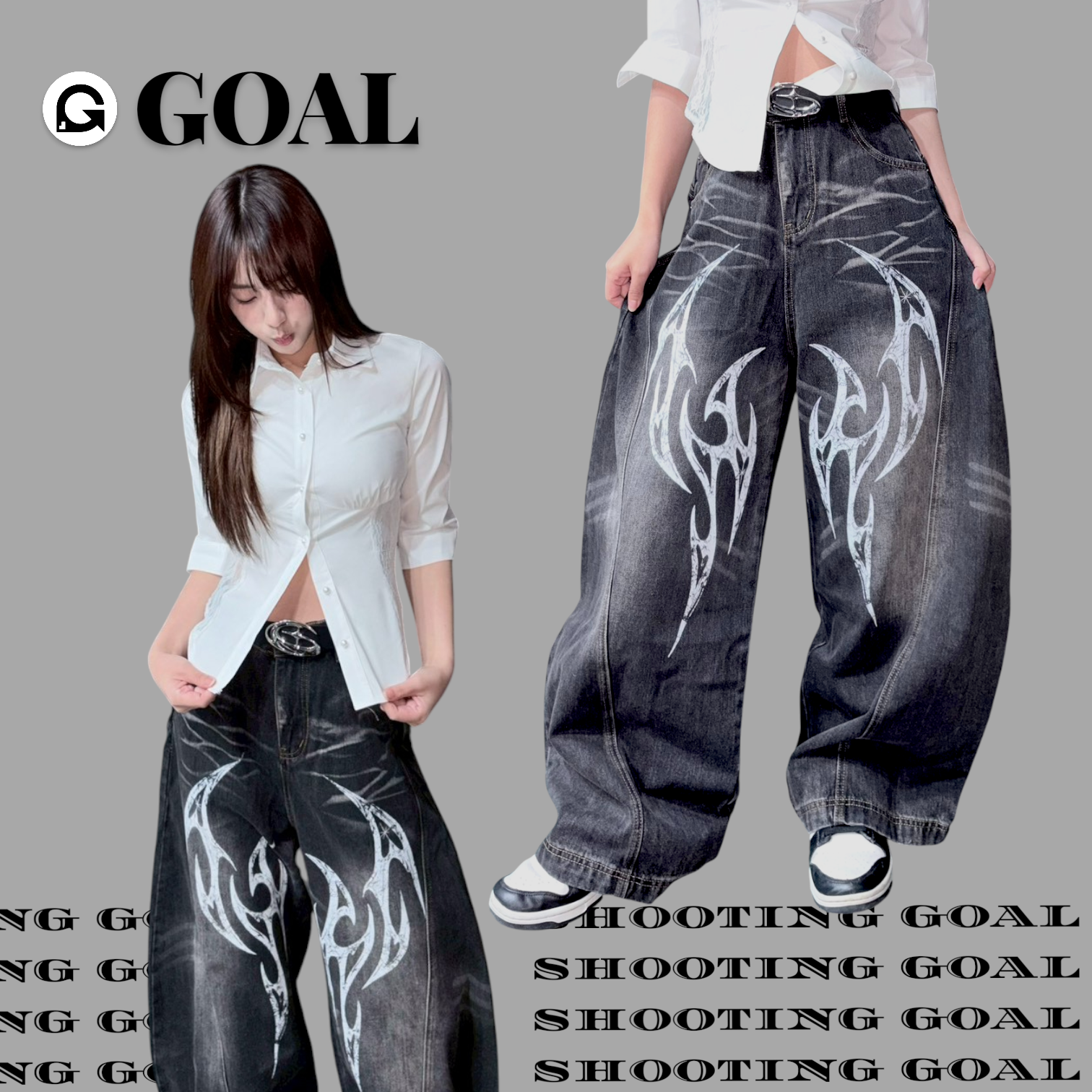 (GOAL) DCM 立體剪裁 垂墜感 水洗彎刀褲 男女款