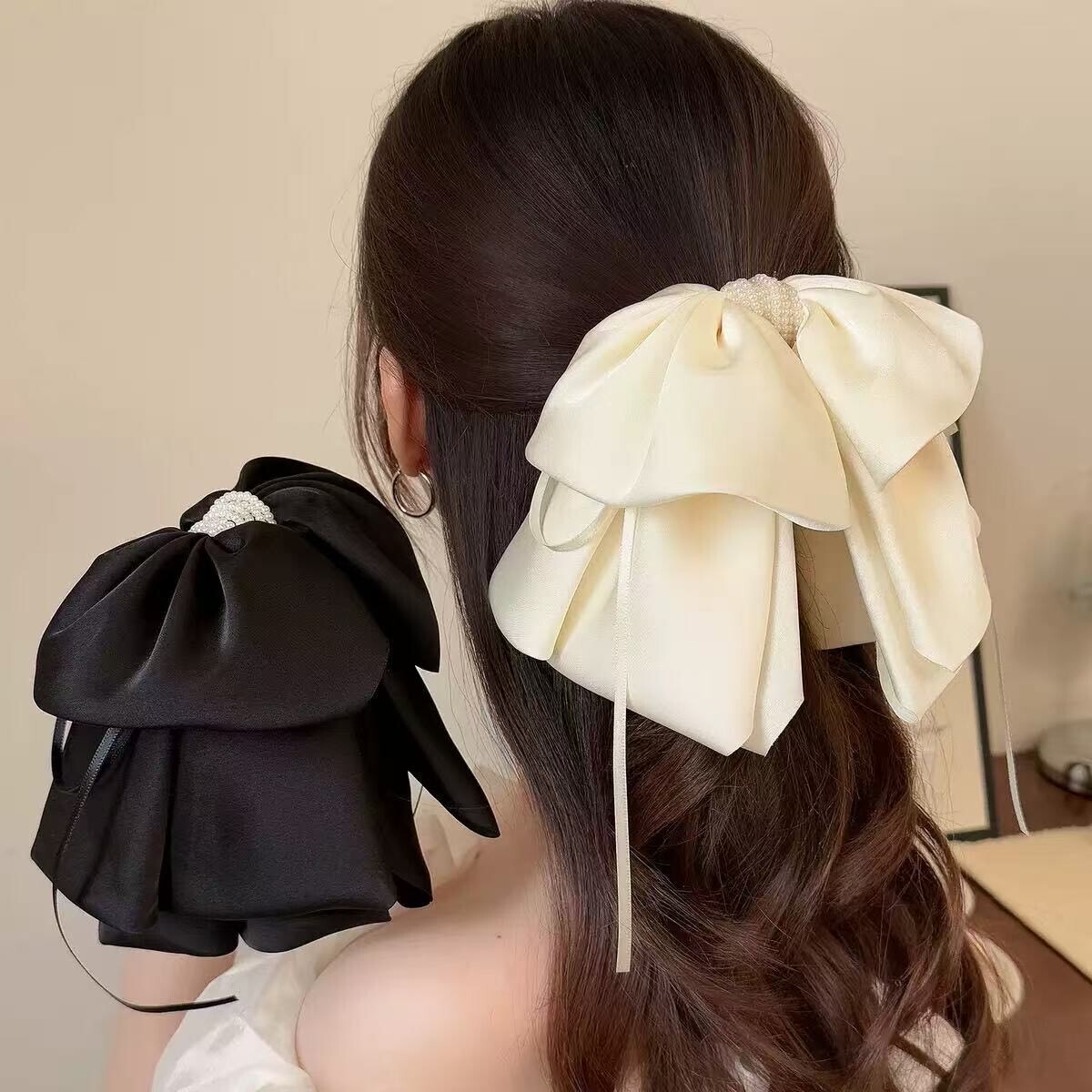 K257珍珠滑布蝴蝶結半頭夾