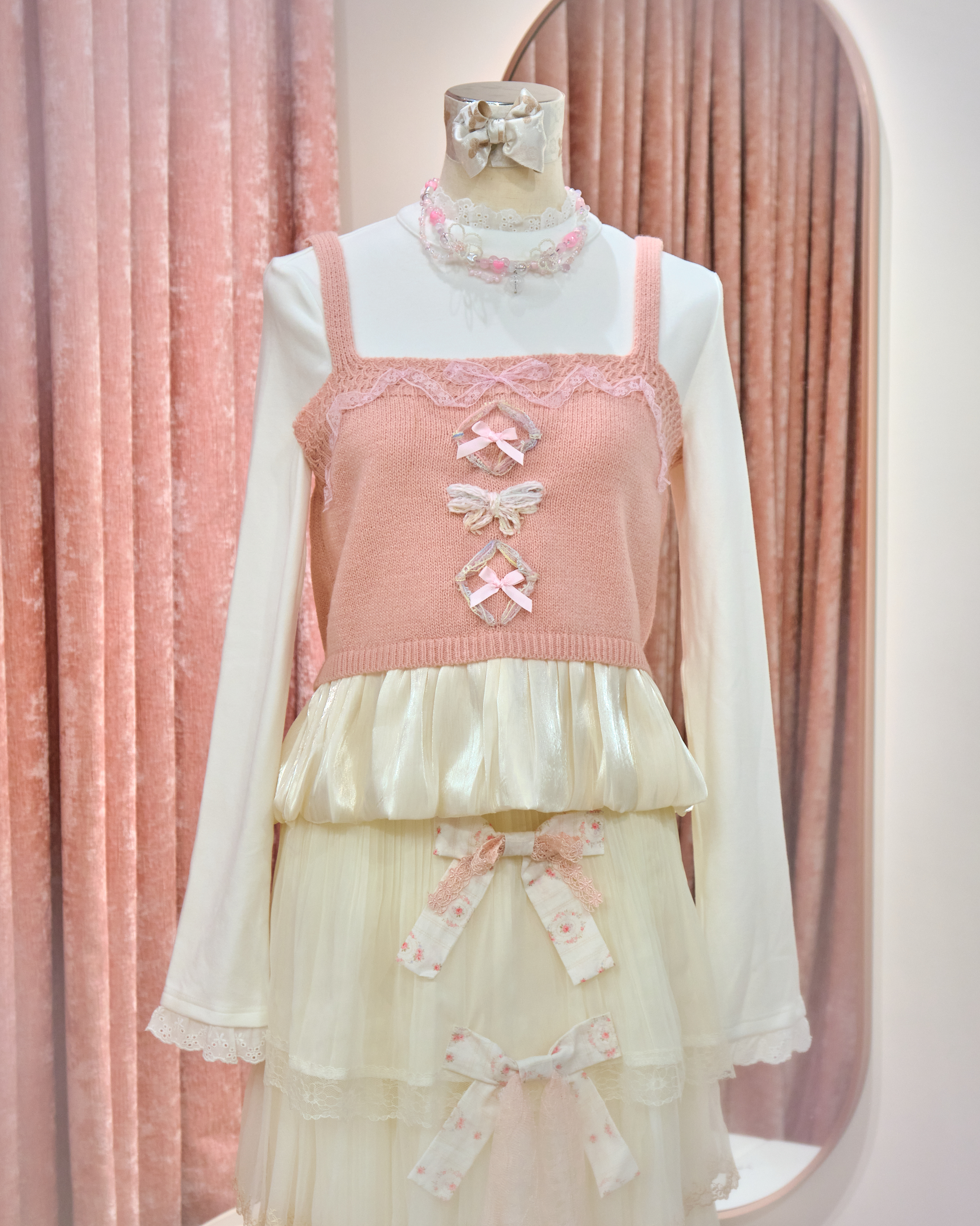 13136 Coquette Bow Lace-Trimmed Knit Vest