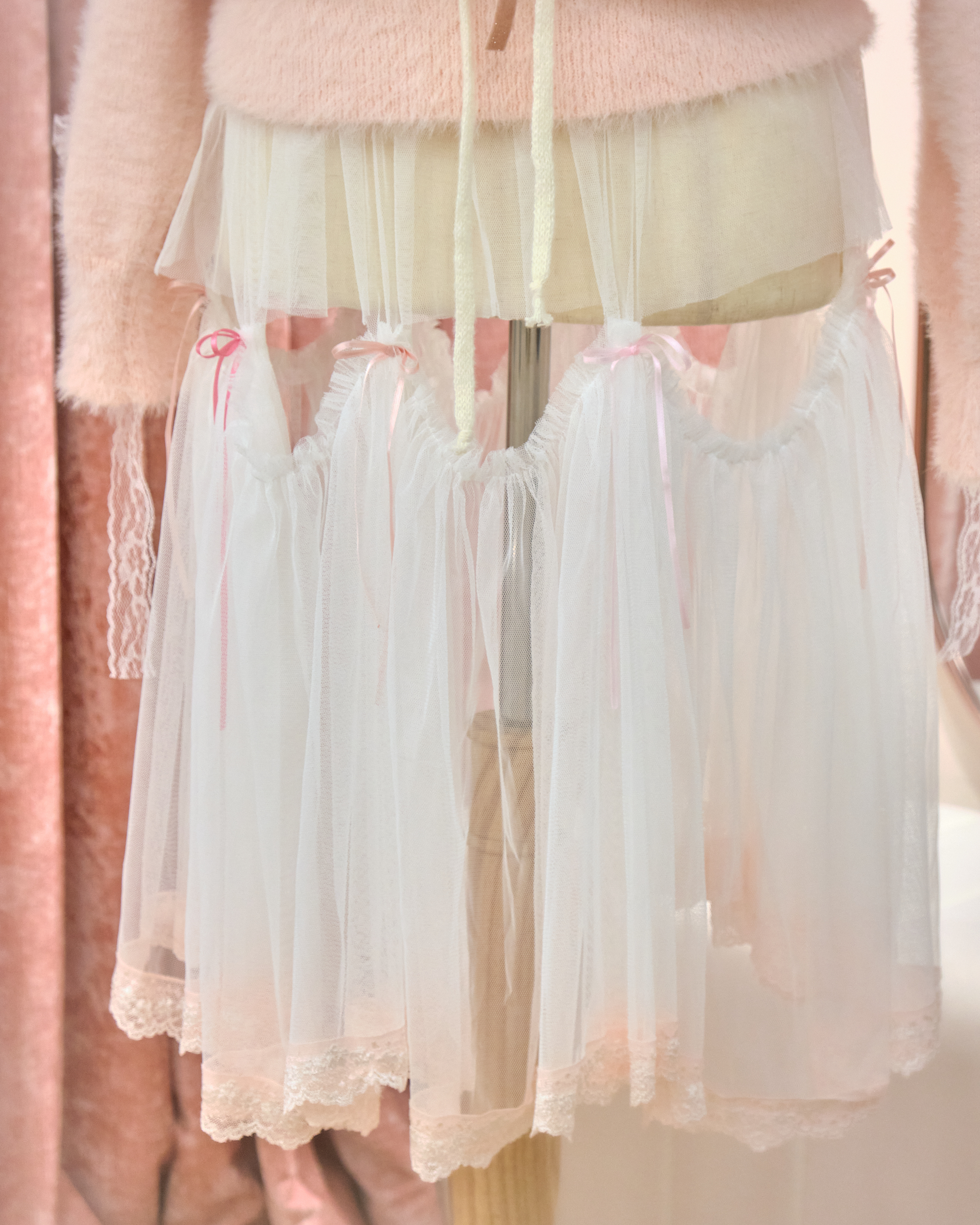 13133 Coquette Mohair Heart Appliqué Sweater Dress with Lace Ruffles