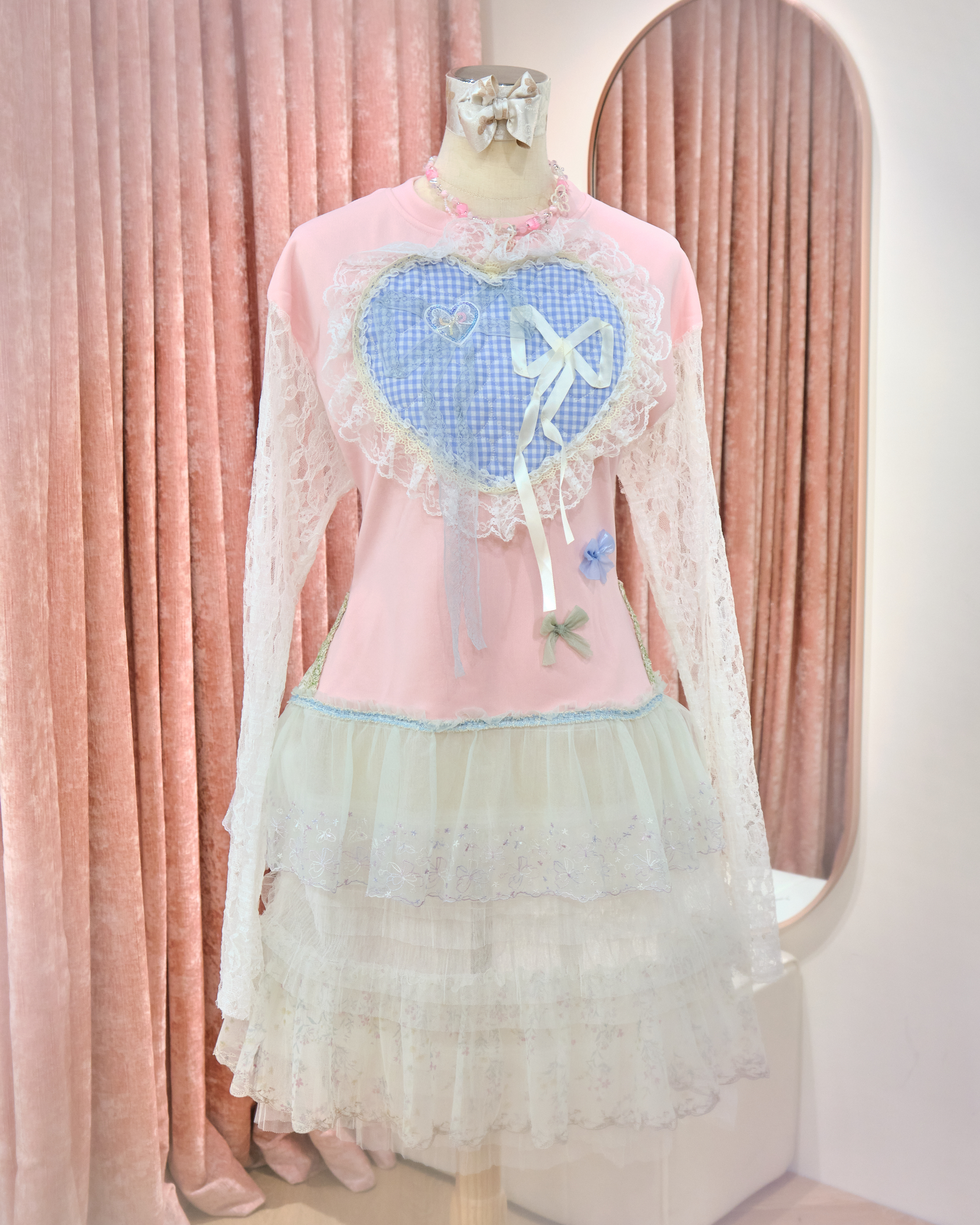 13129 Heart Window Lace Long Sweater OP Dress