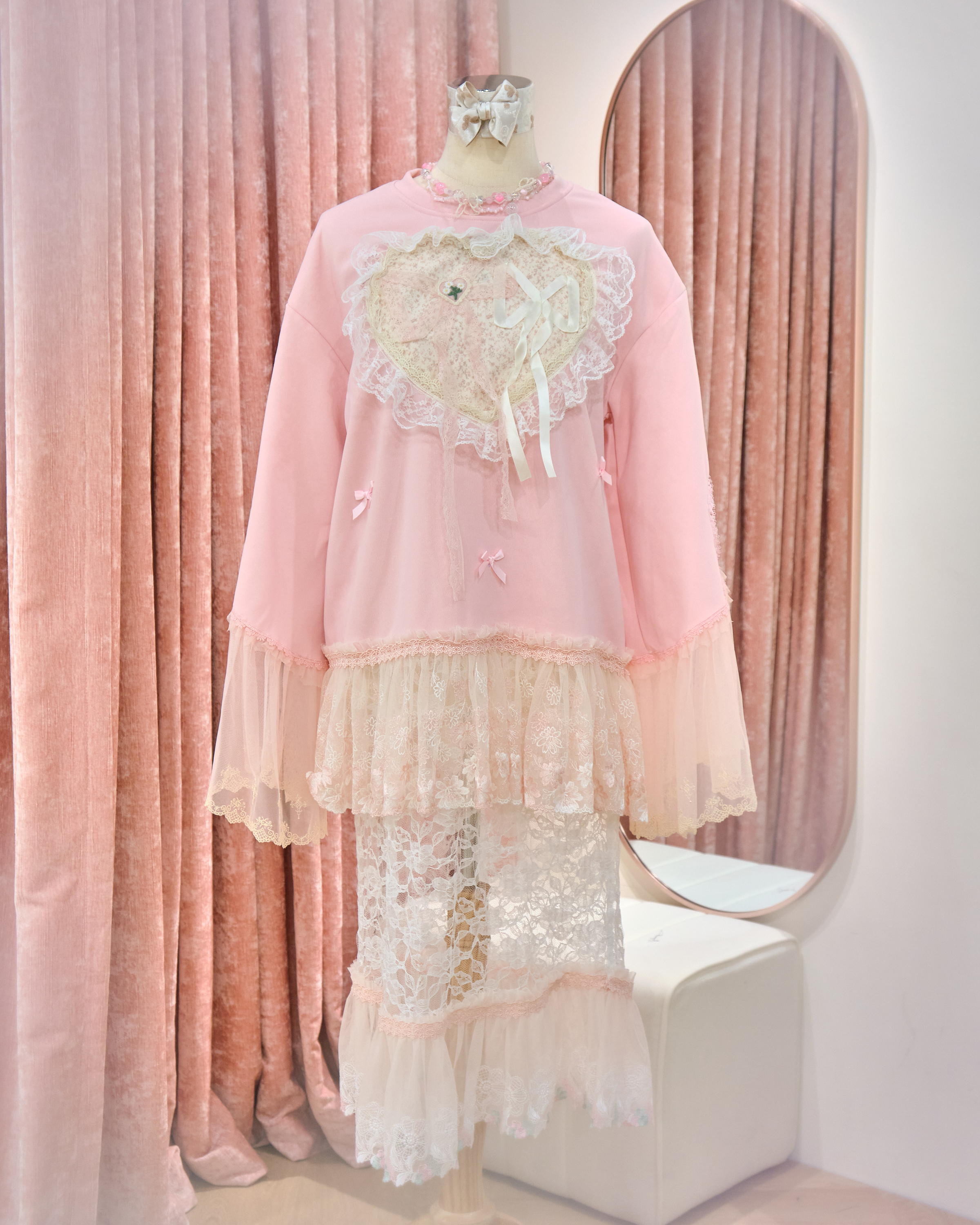 13128 Heart Window Lace Long Sweater OP Dress
