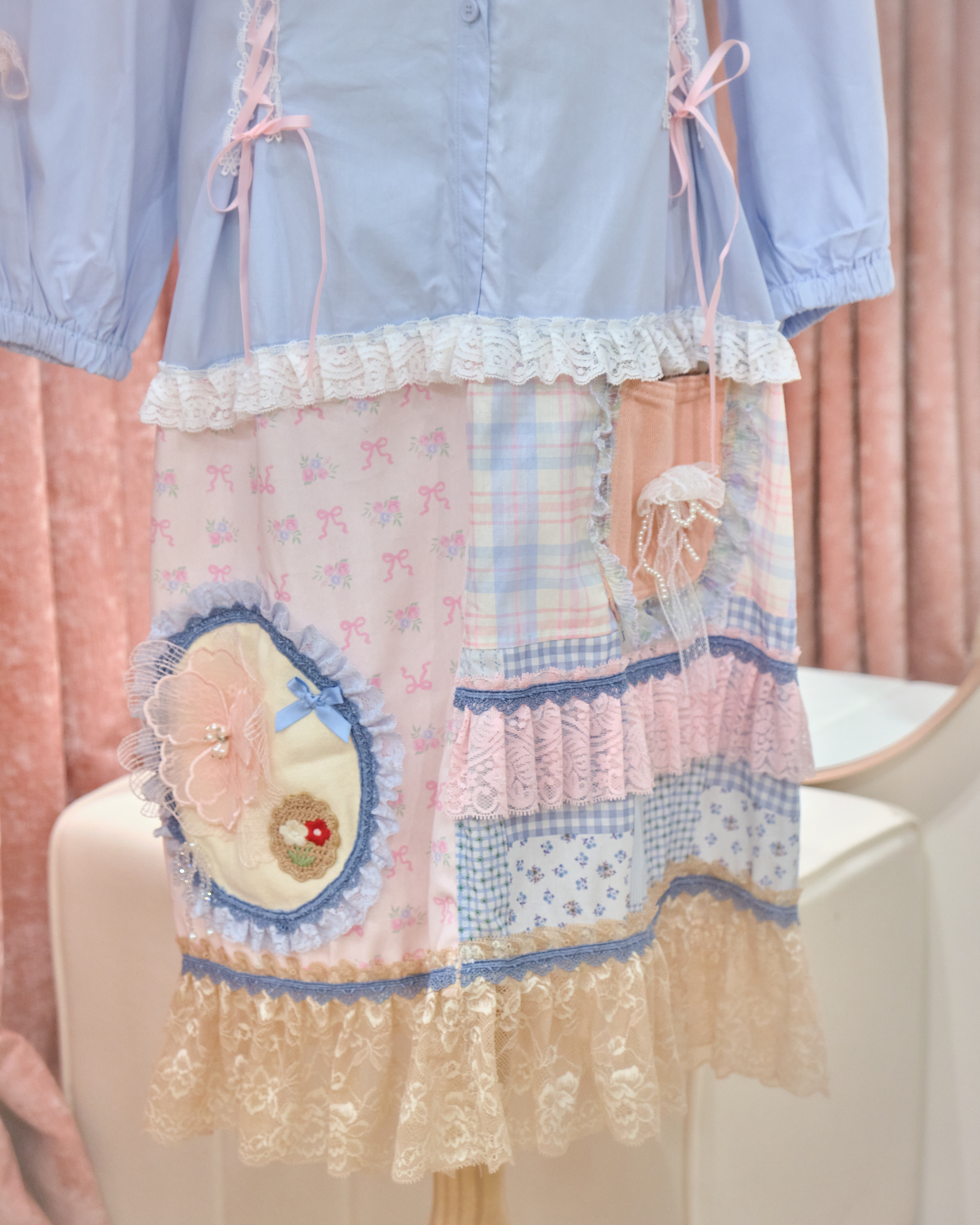 13121 Sailor Lace Collar Forest Patchwork Lace OP Long Dress