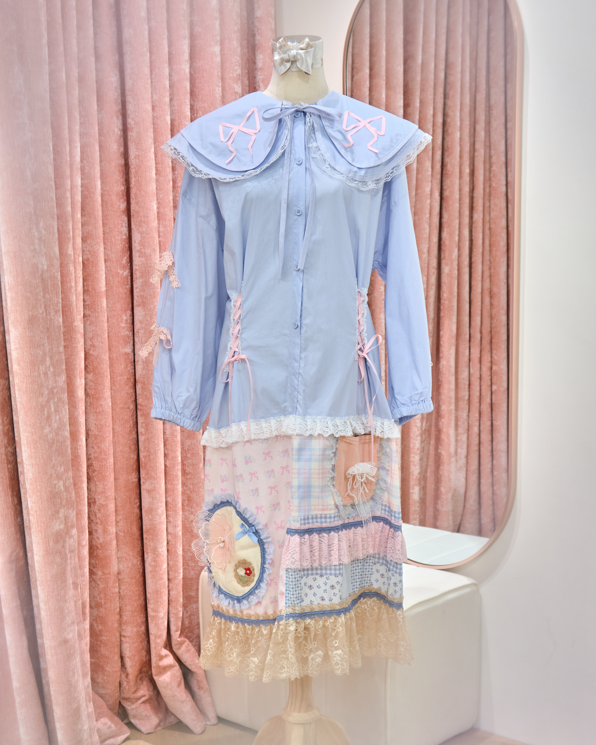 13121 Sailor Lace Collar Forest Patchwork Lace OP Long Dress