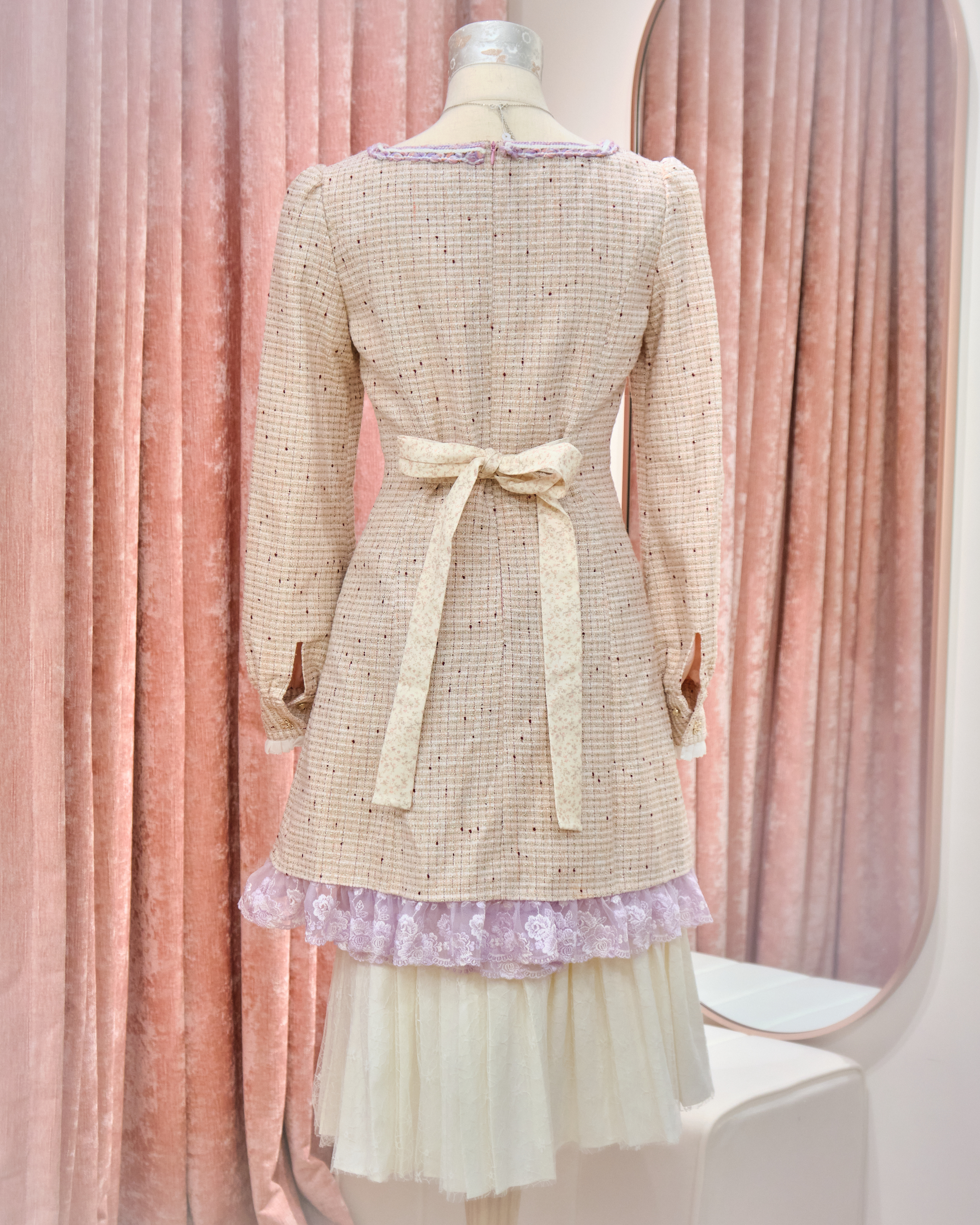 13119 Balloon Bear Lace-Up Tweed OP Dress