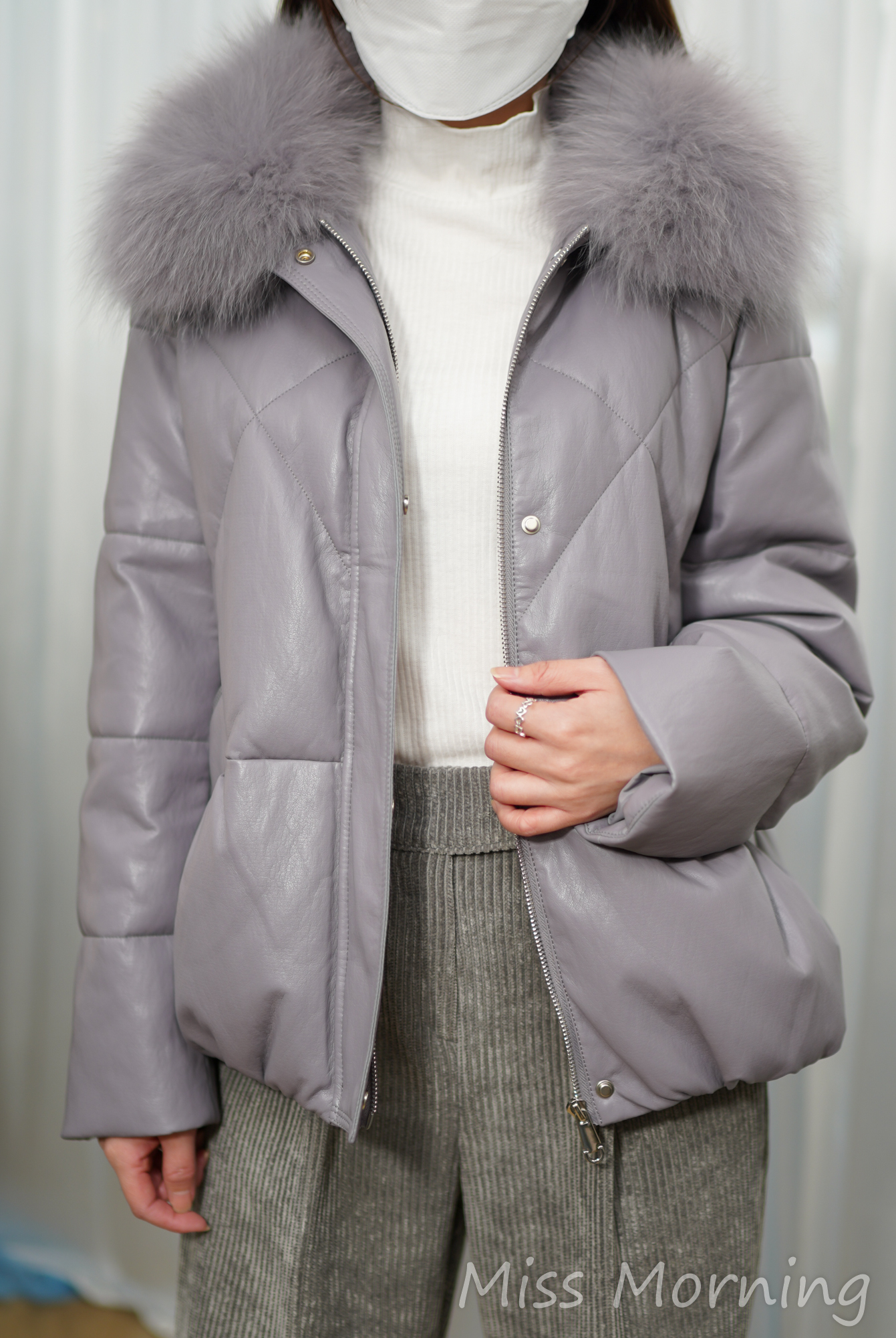 真毛領真皮鵝絨內里外套(14949)