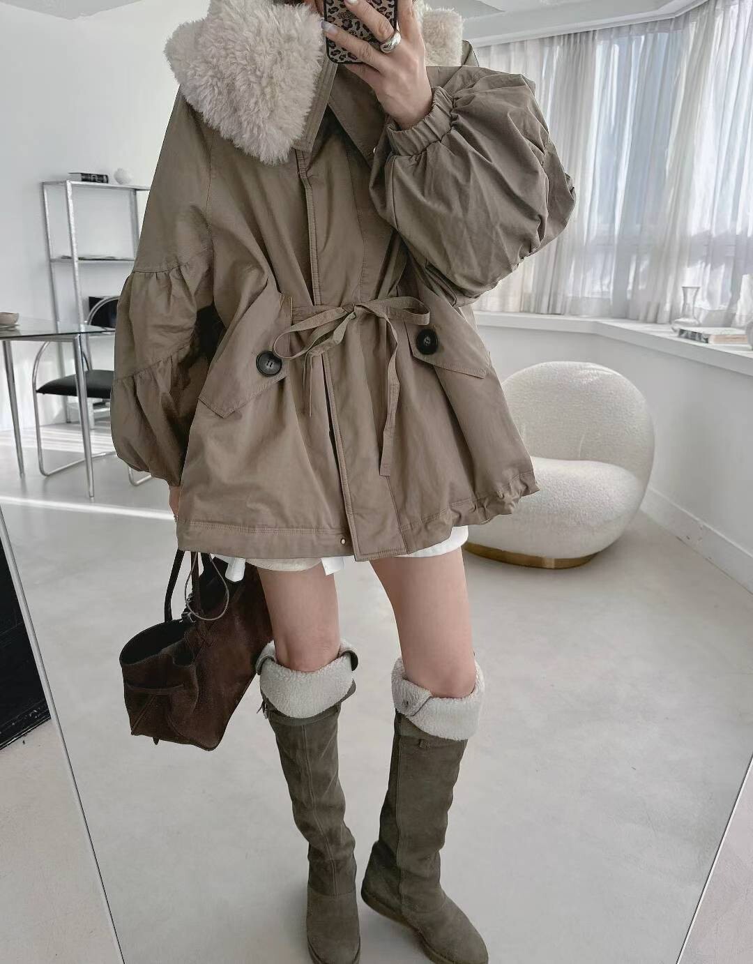 羊毛呢領鵝絨外套