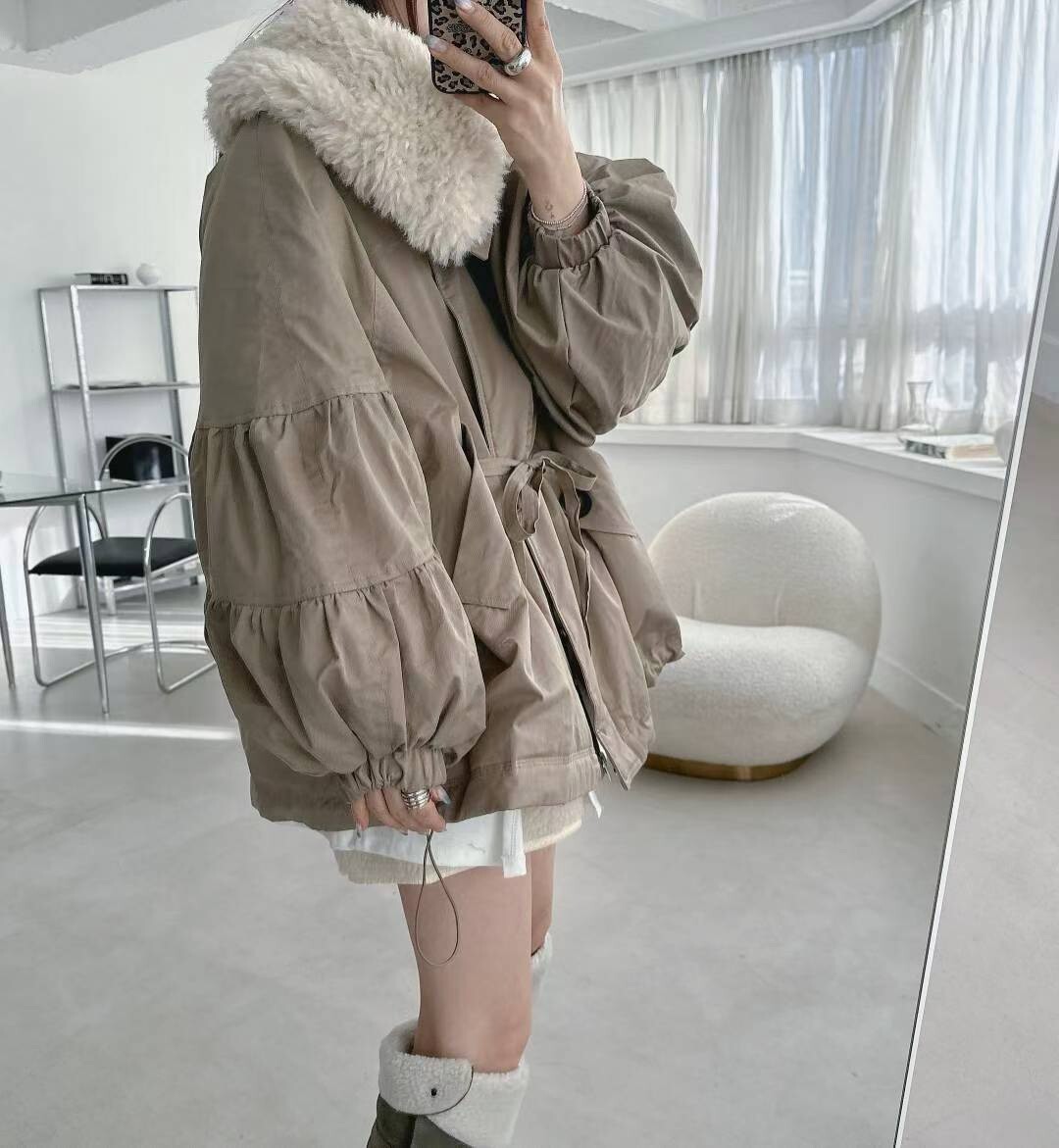 羊毛呢領鵝絨外套