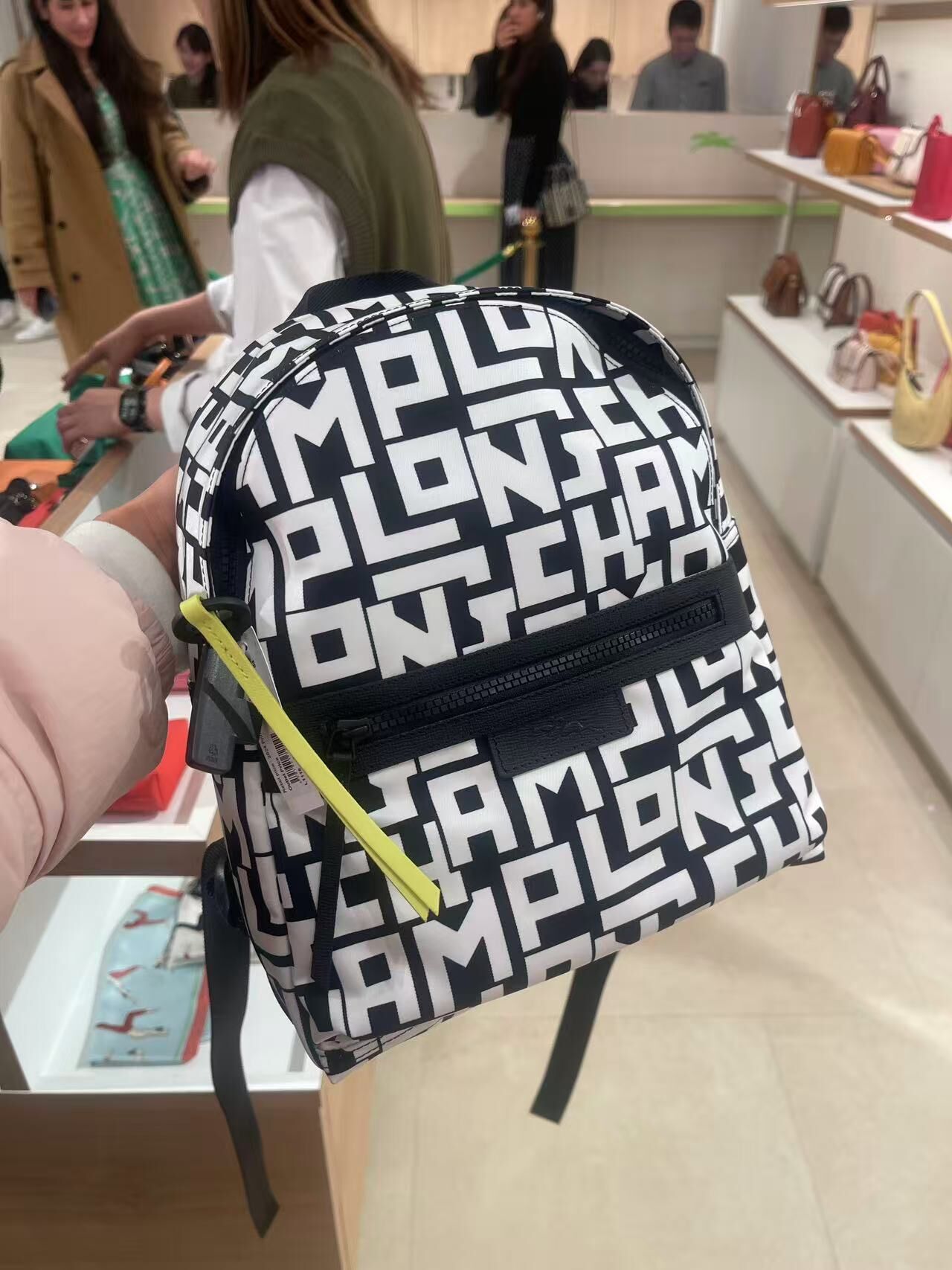 Longchamp Logo pattern Small backpack black and white L1118