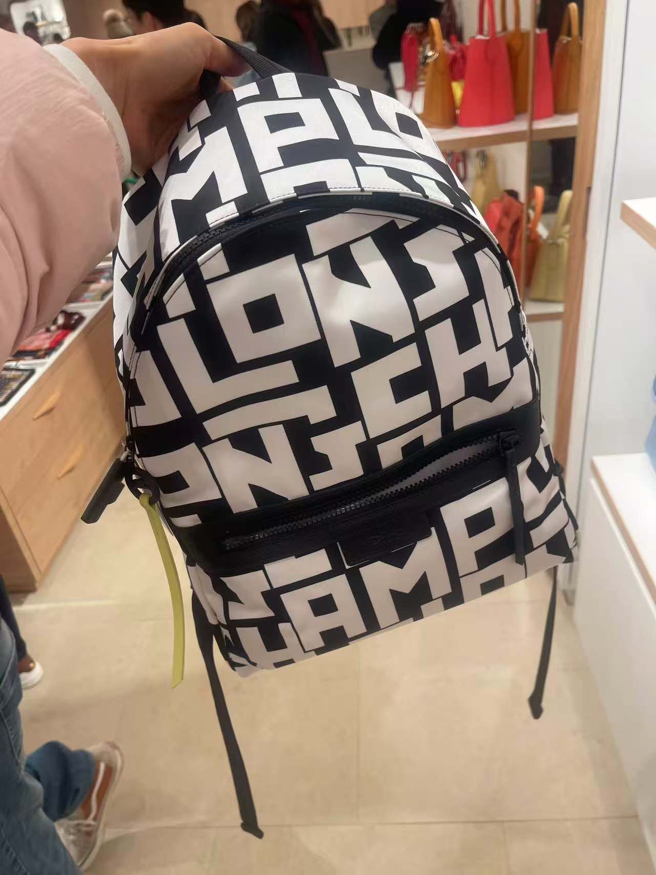 Longchamp Logo pattern Medium backpack black and white L1119