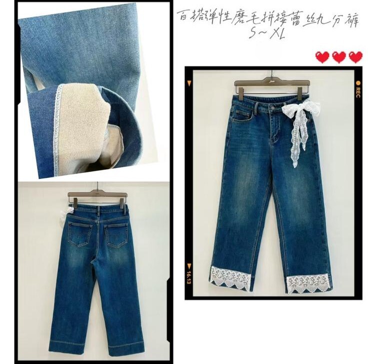 J64 簿毛LACE牛仔褲 送蝴蝶 S:腰26-34 HIP34-38 長35.5   /  M:腰28-36 HIP36-40 長35.5 /   L:腰30-37 HIP38-42 長36  /   XL:腰31-38 HIP40-44 長36 $399