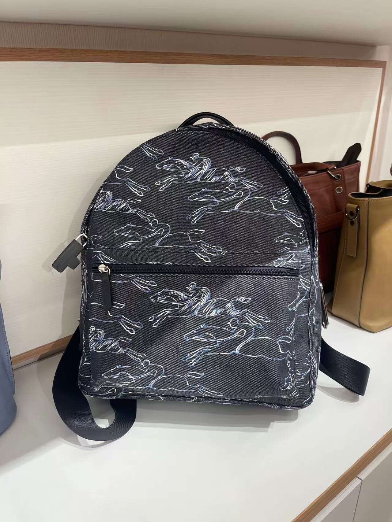 Longchamp horses denim backpack steel blue 20001