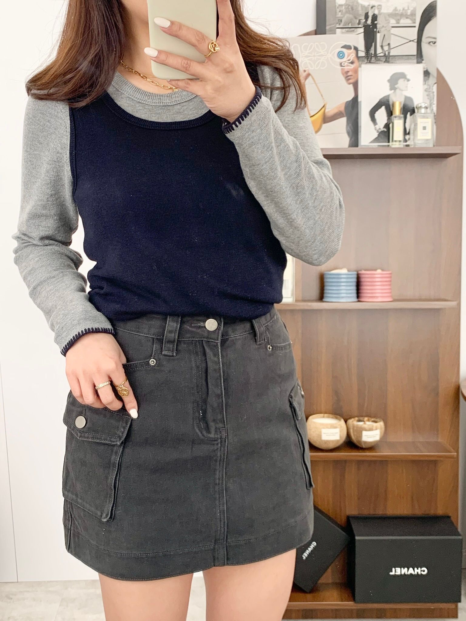 水洗色工裝短裙(炭灰色)