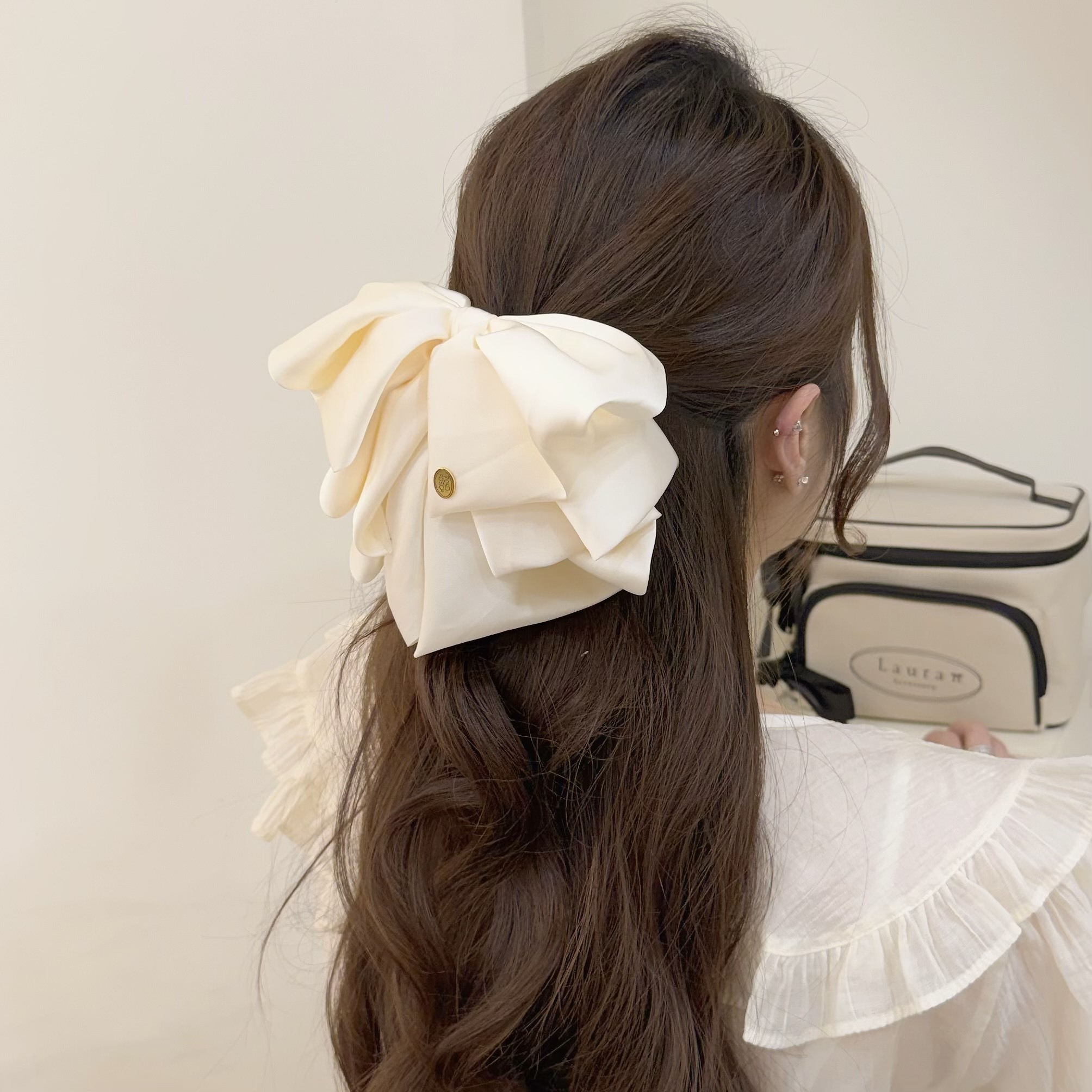 K261圓標三層蝴蝶結半頭夾