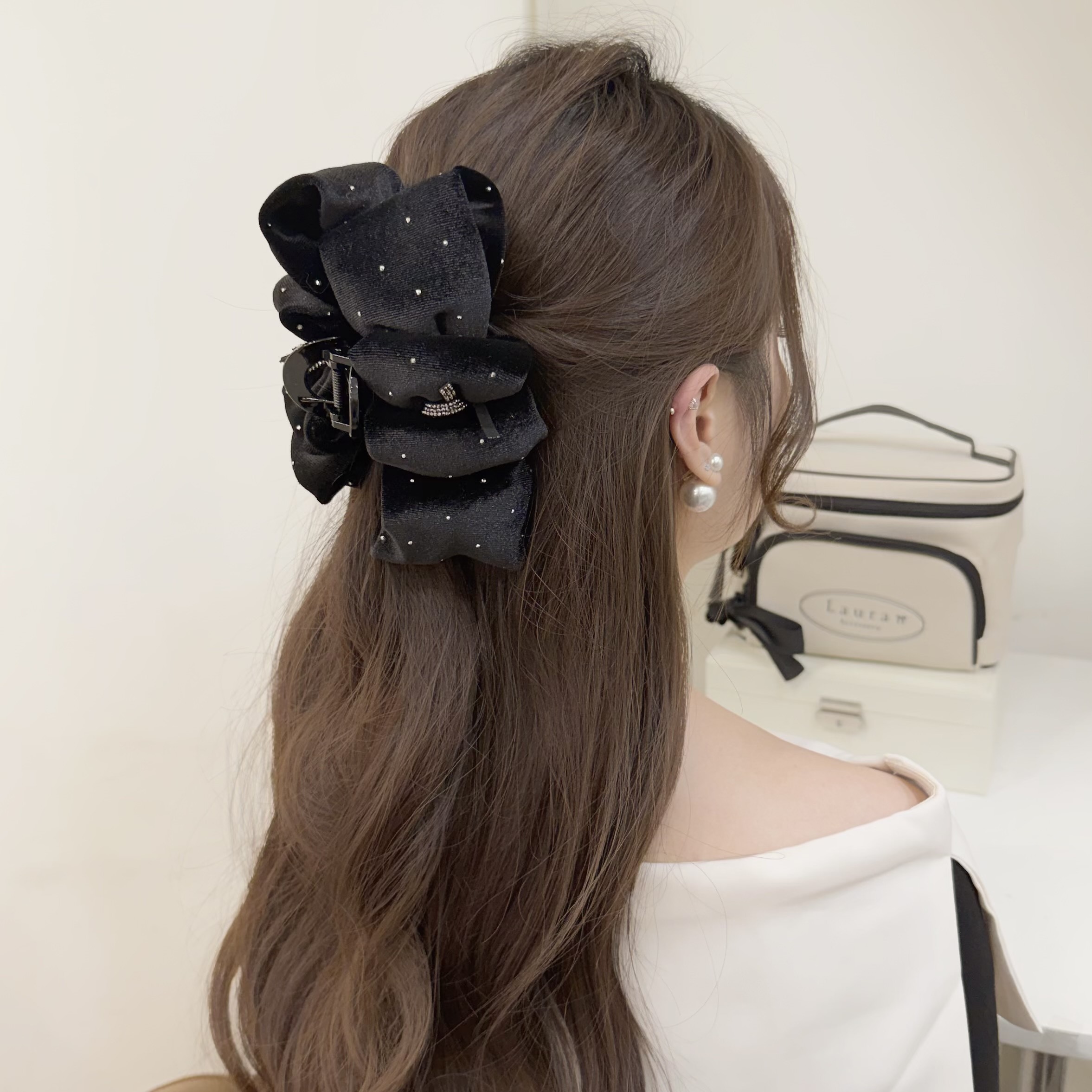 K266絨布碎鑽滿天星雲朵鯊魚夾