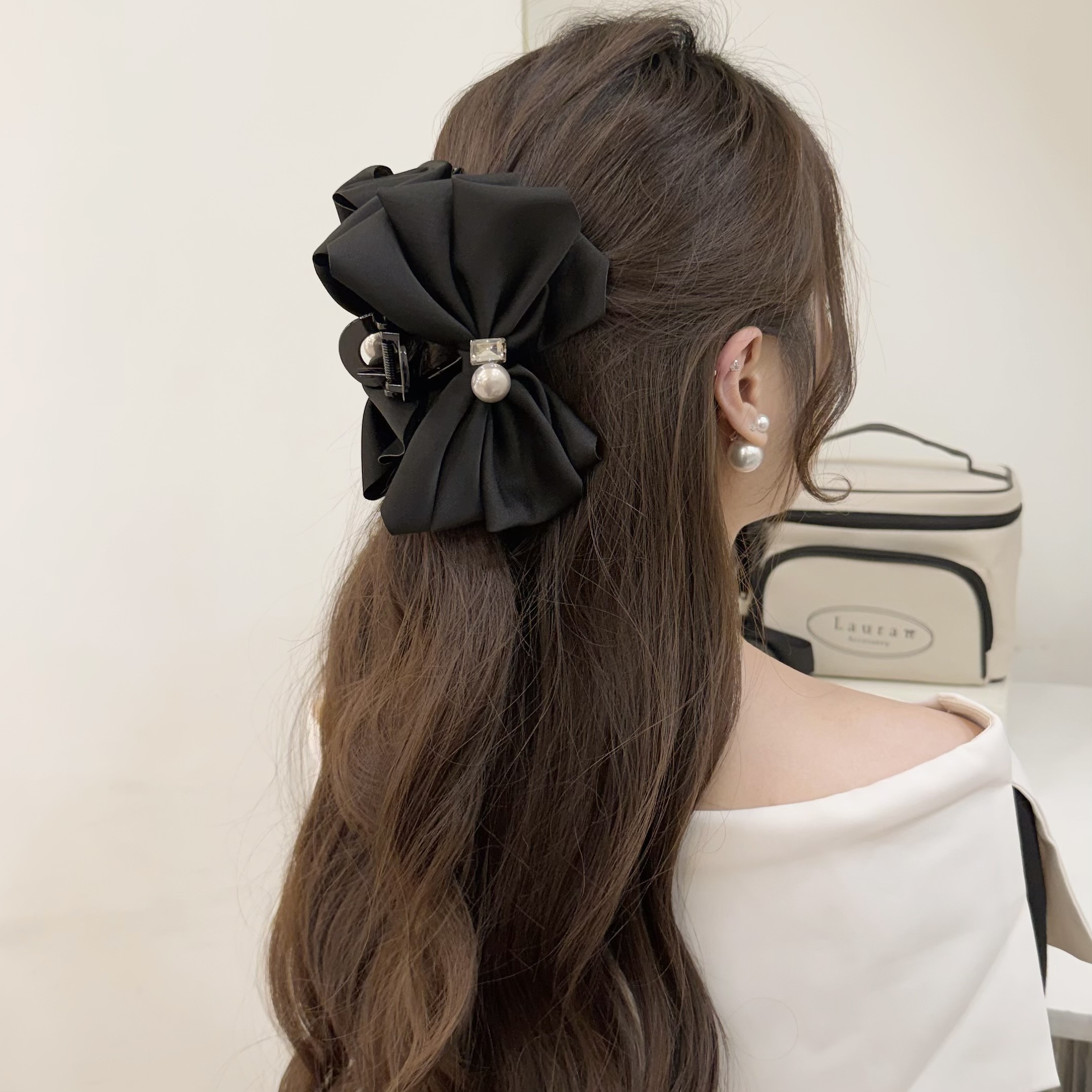 K267方鑽珍珠蝴蝶結鯊魚夾