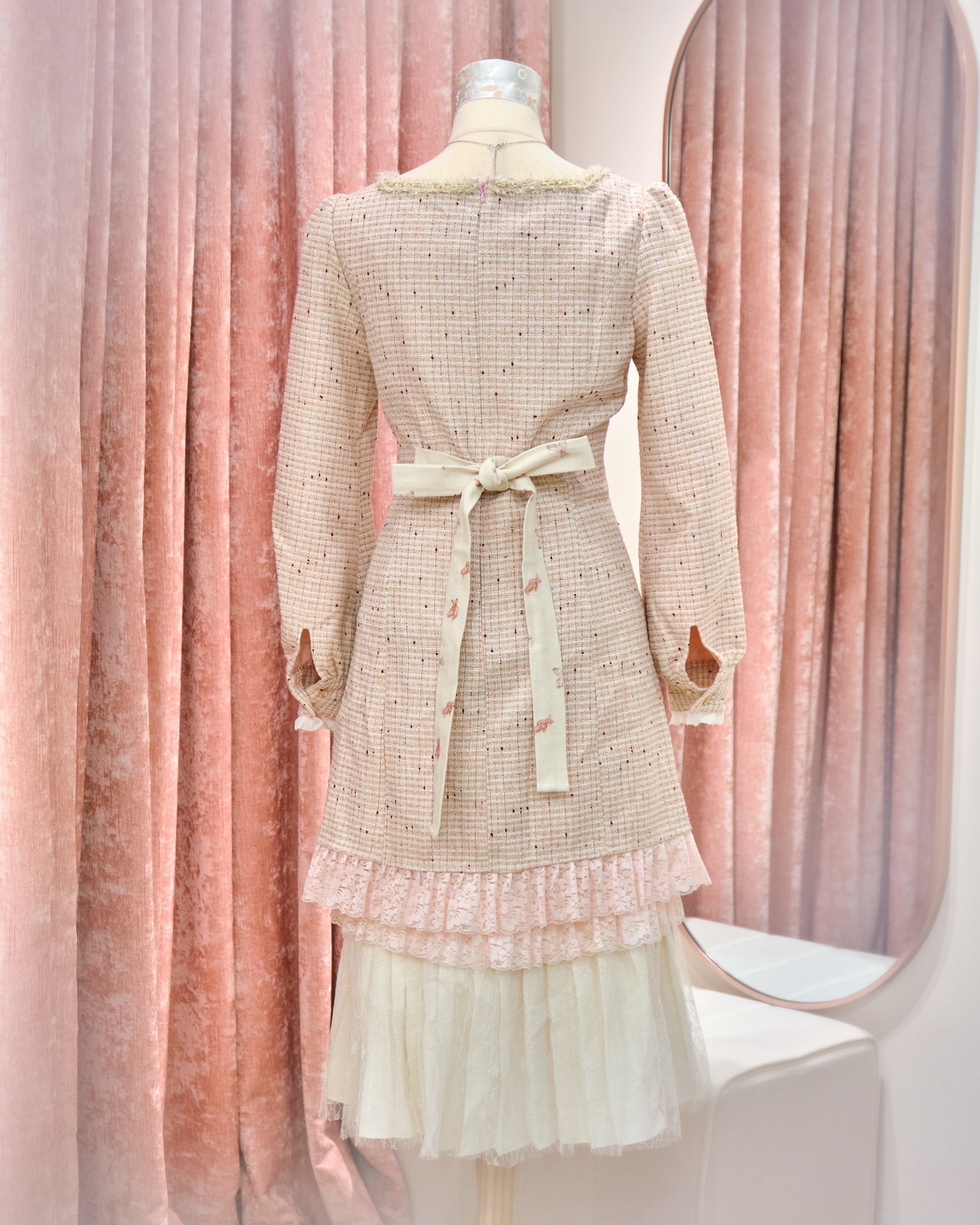 13116 Balloon Bear Lace-Up Tweed OP Dress