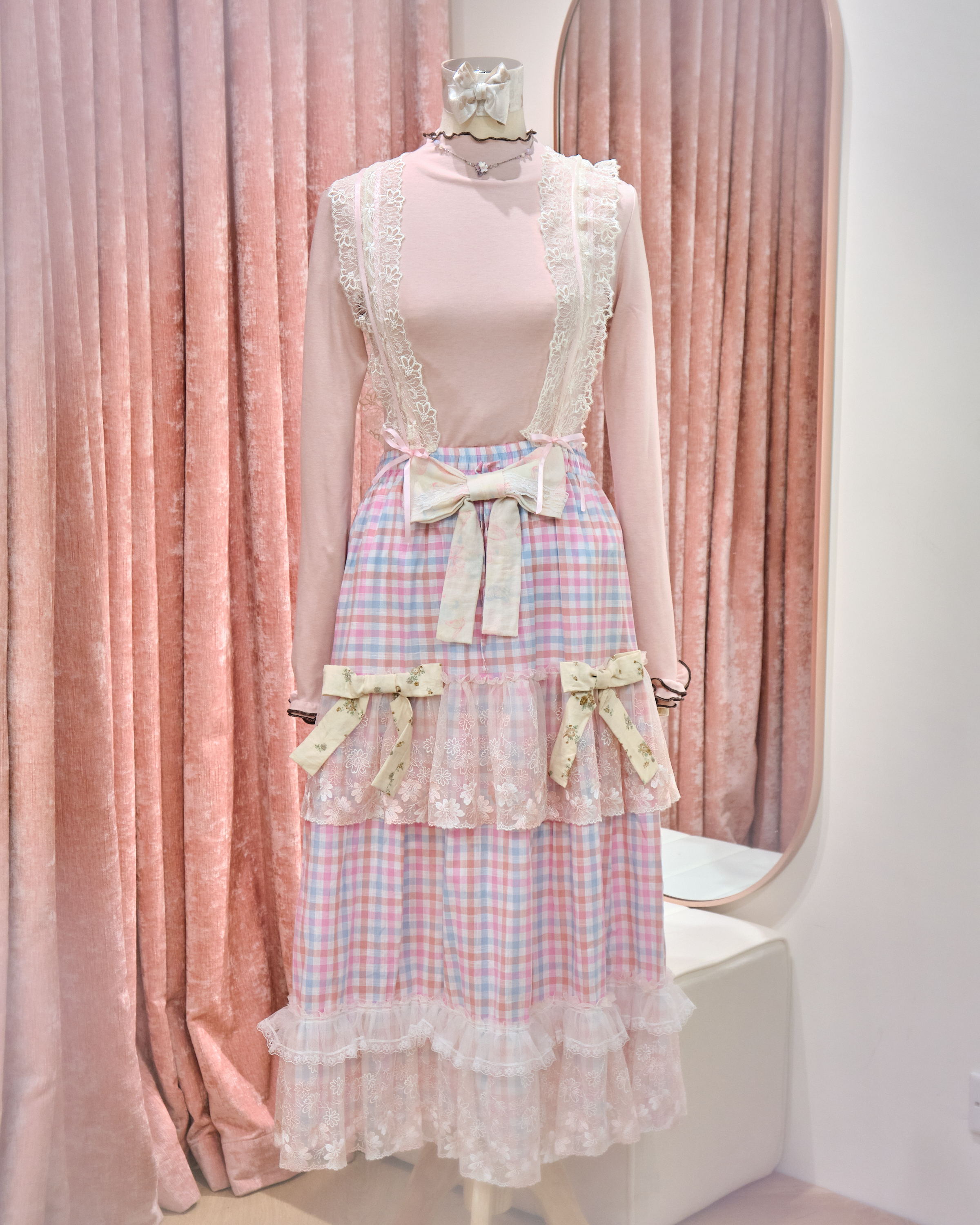 13113 Checkered Ruffle Strap 2-Way Camisole Dress/Skirt