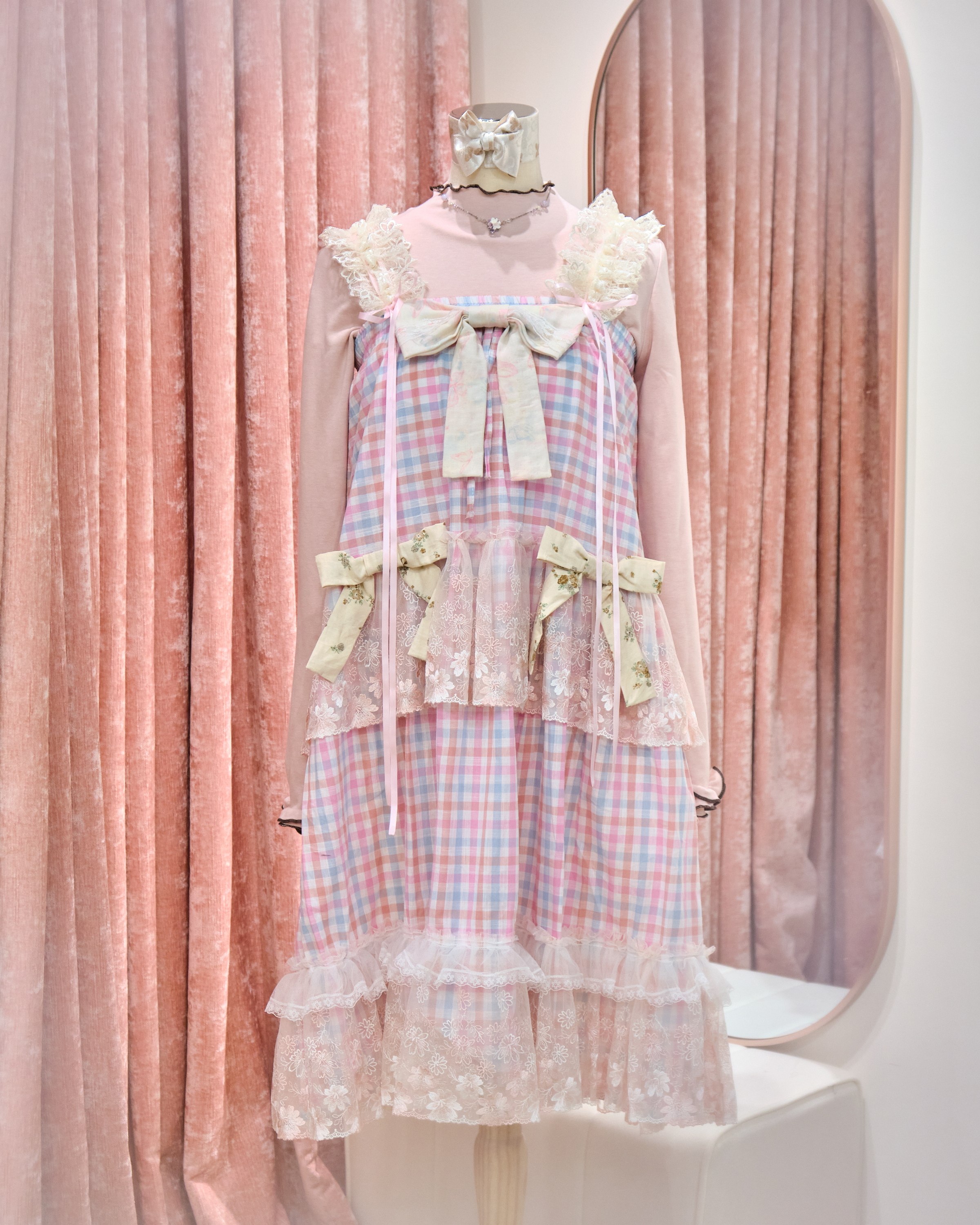 13113 Checkered Ruffle Strap 2-Way Camisole Dress/Skirt