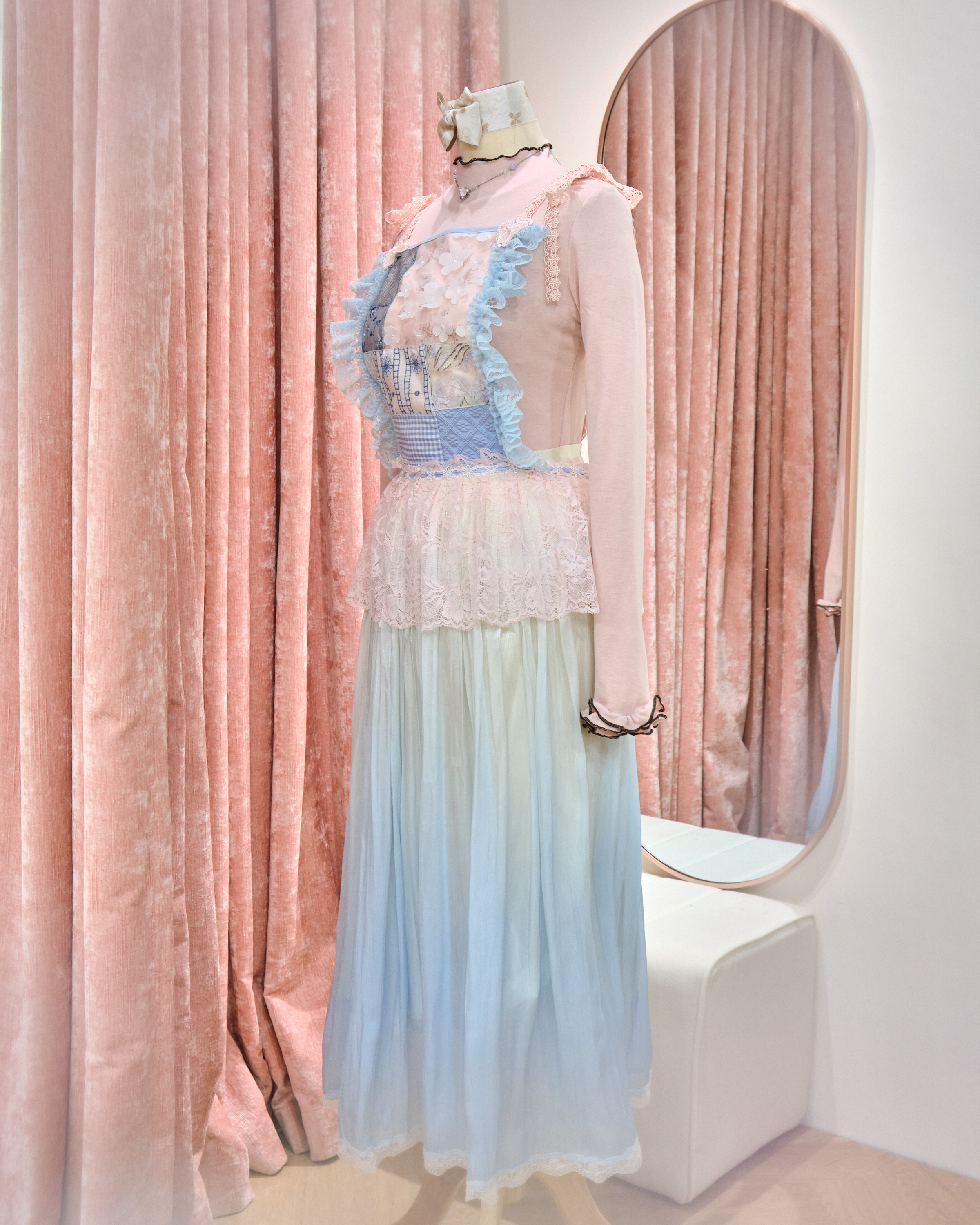 13111 Blueberry Cream Patchwork Diary Lace Camisole Dress