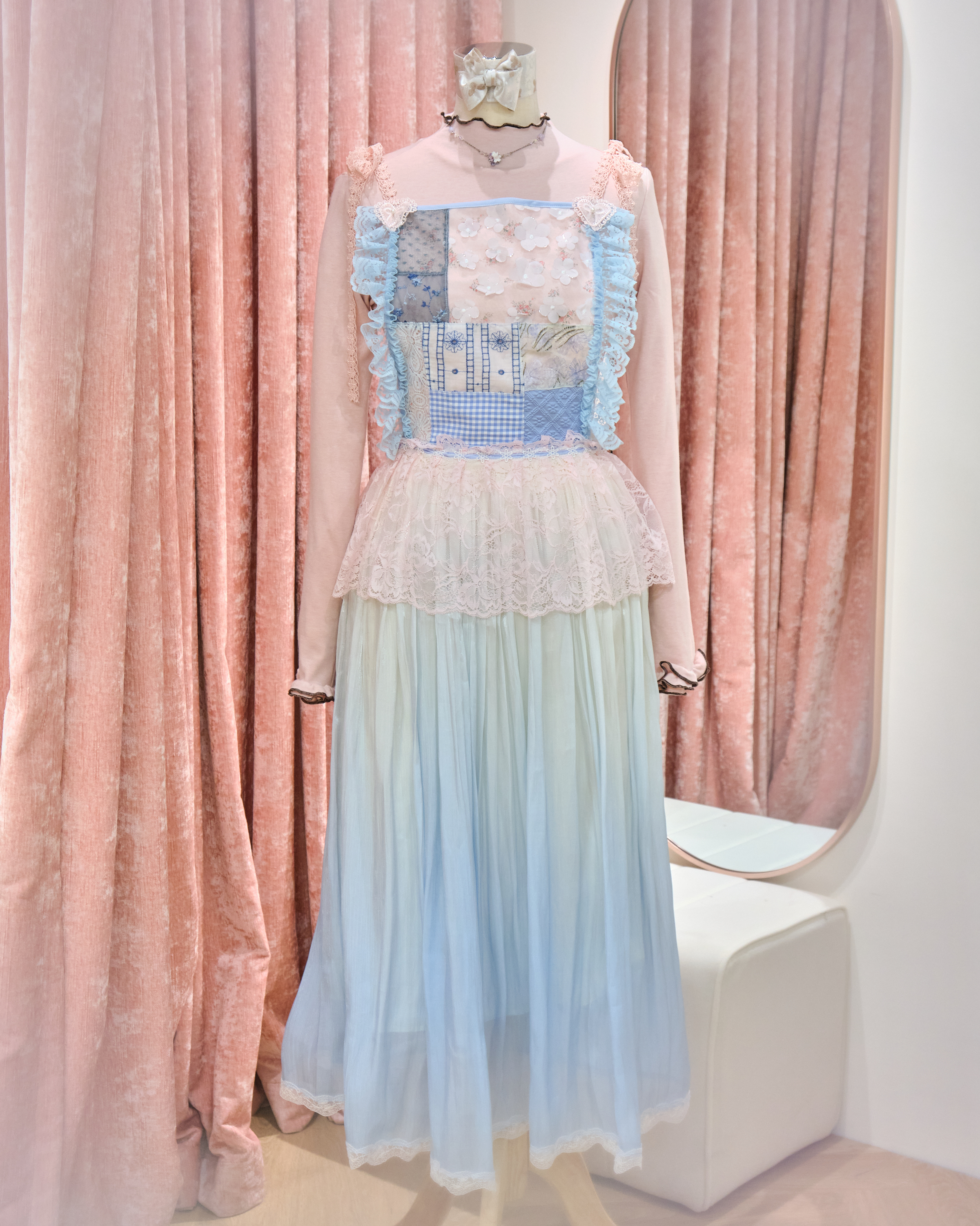 13111 Blueberry Cream Patchwork Diary Lace Camisole Dress