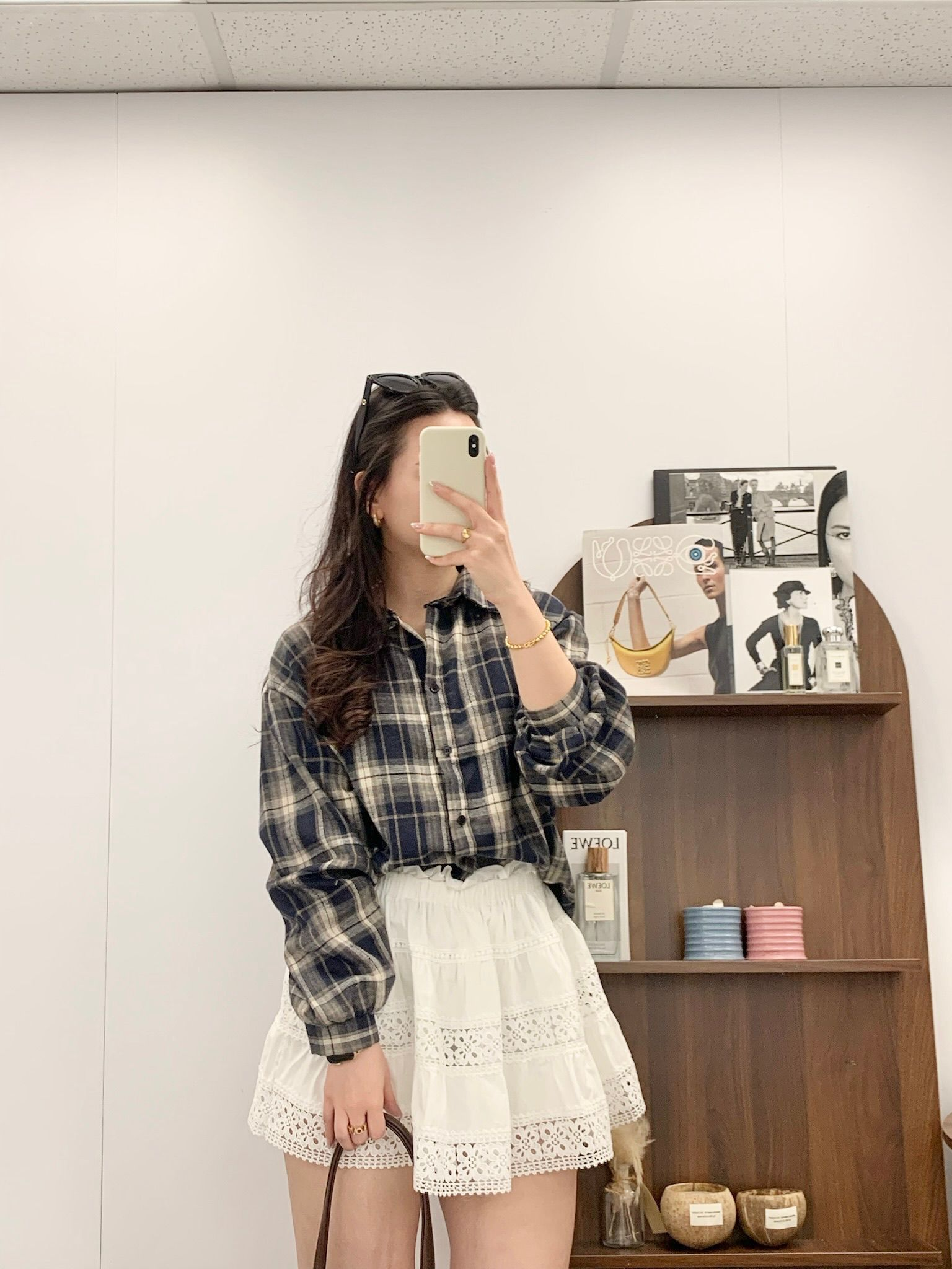 束袖格仔恤衫(深藍色)