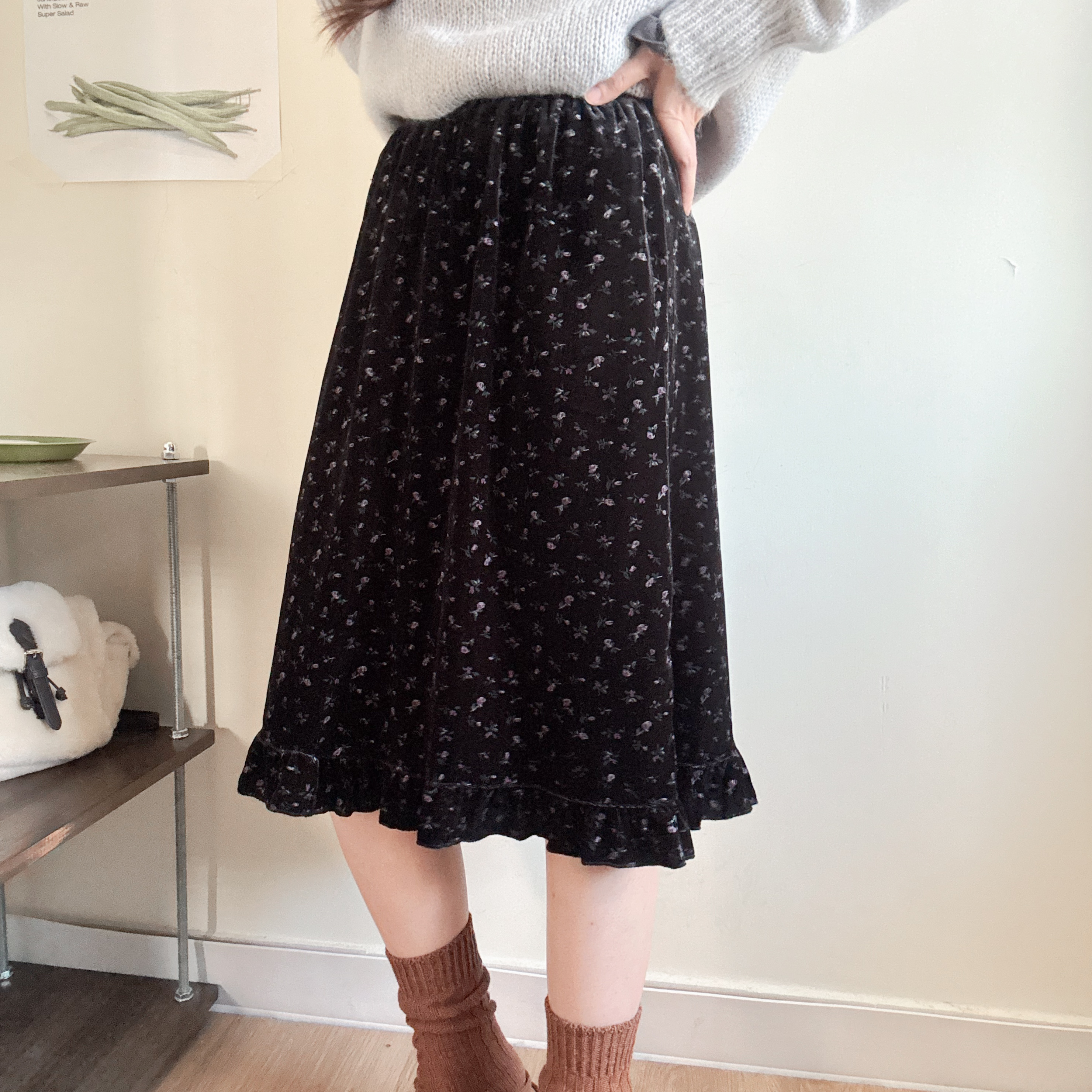 碎花絲絨ruffles裙