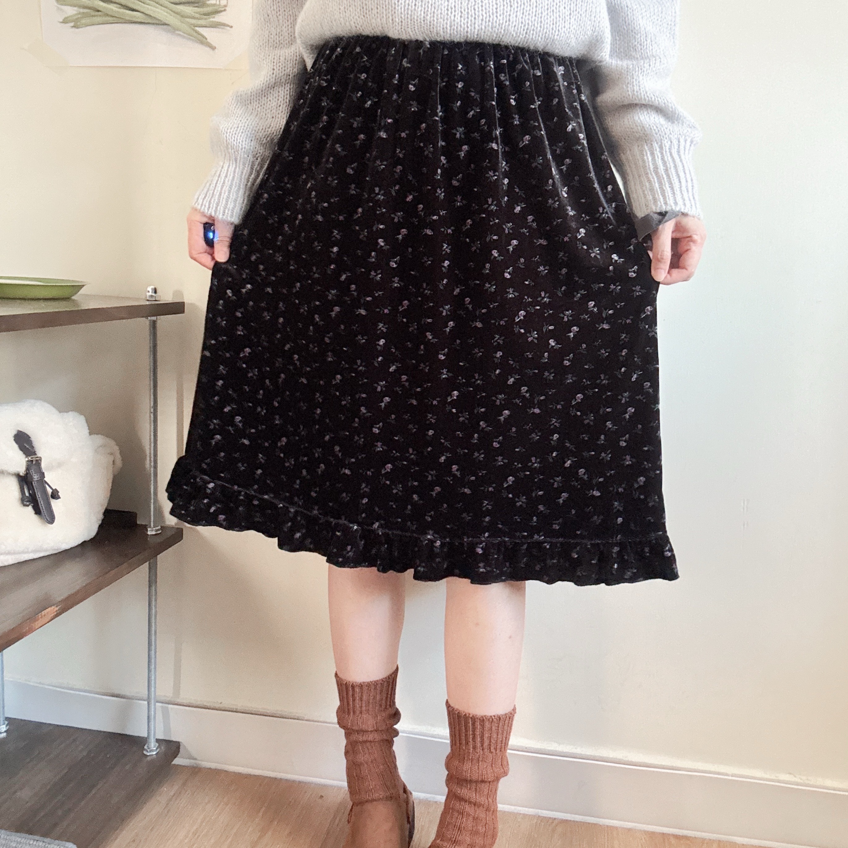 碎花絲絨ruffles裙