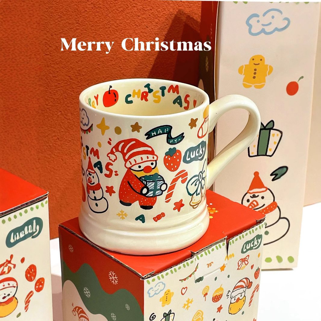 《6424》塗鴉風聖誕陶瓷馬克杯(370ML)