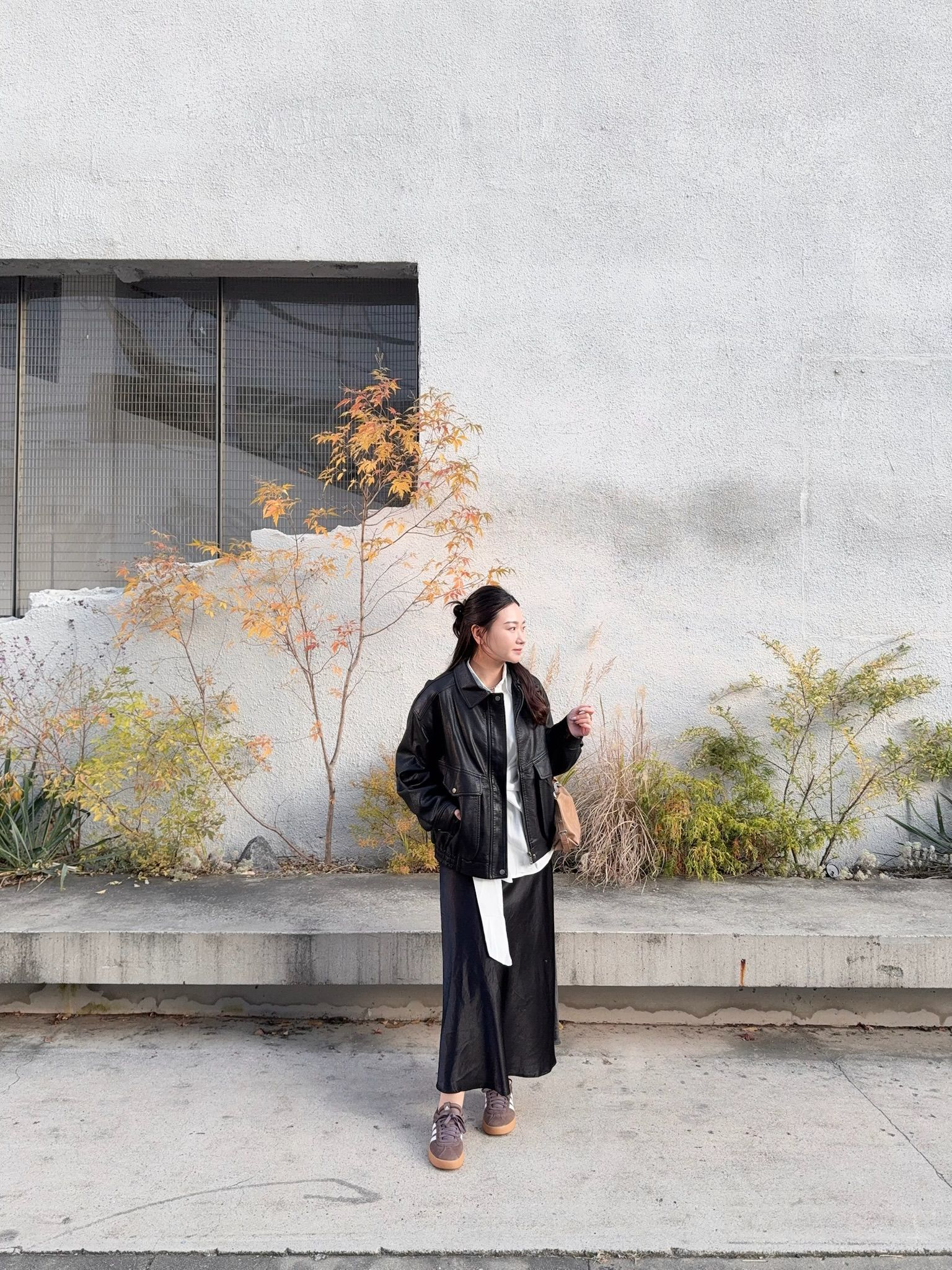 復古大口袋拉鍊皮褸(黑色)