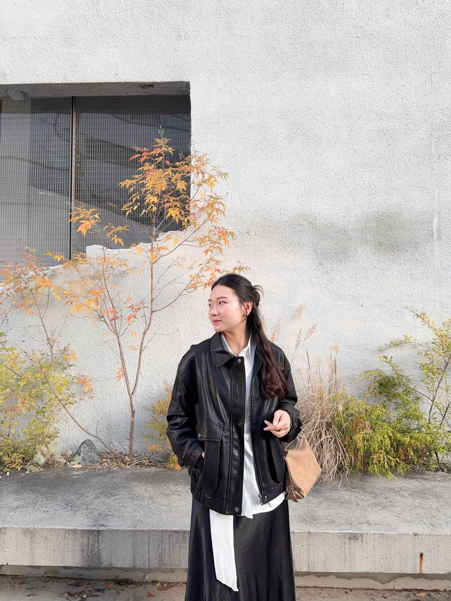 復古大口袋拉鍊皮褸(黑色)