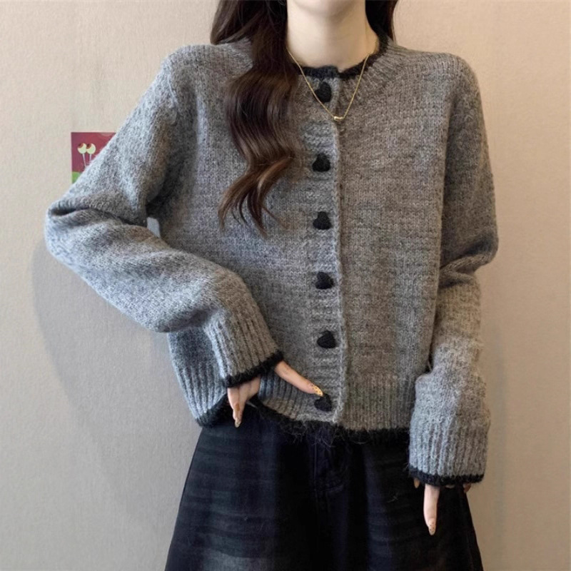 Heart-Button Lazy Knit Cardigan