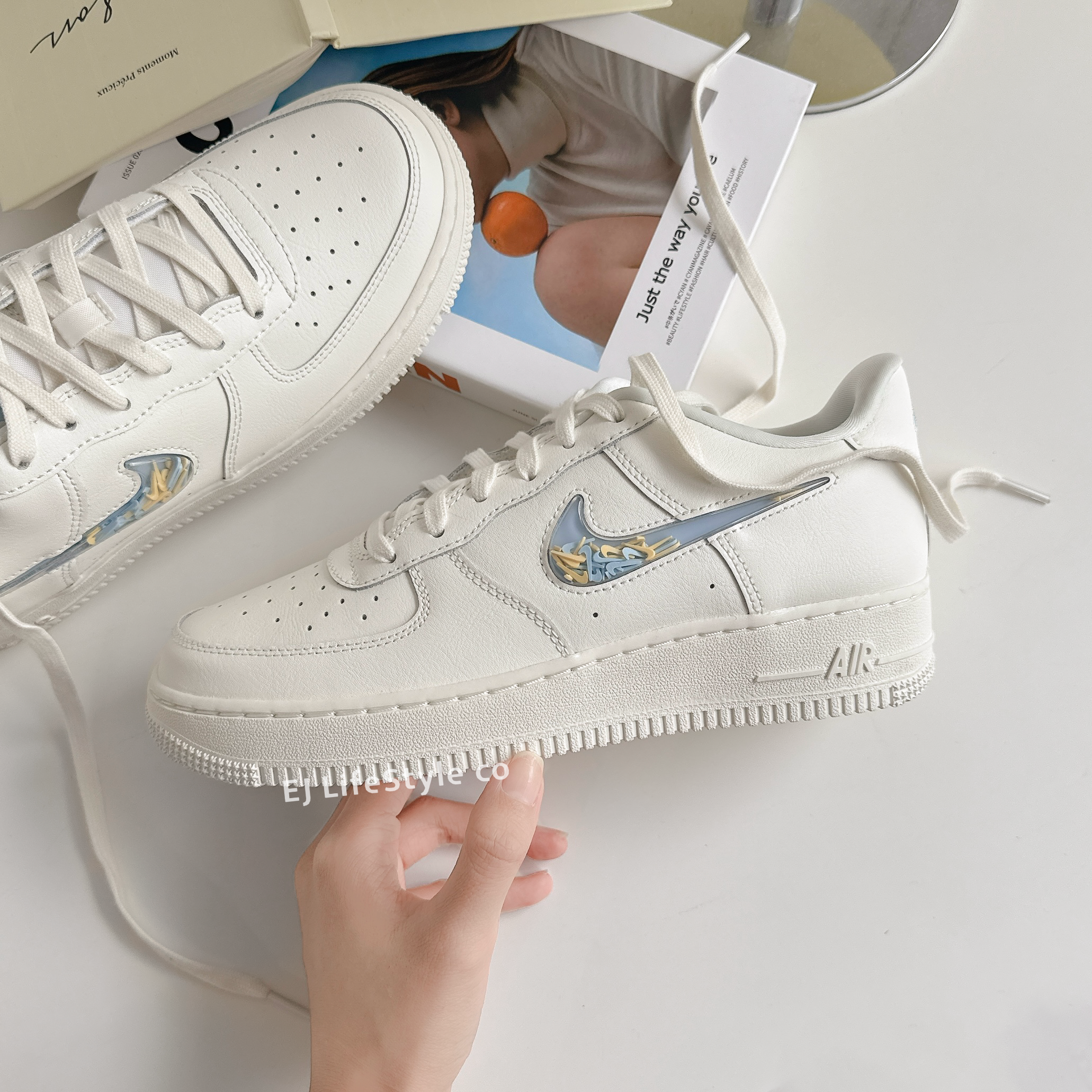 NIKE AIR FORCE 1 AF1 GS 果凍奶油流沙 天空藍 淡黃 透明SWOOSH  大童鞋 IM6697-141 / 預購