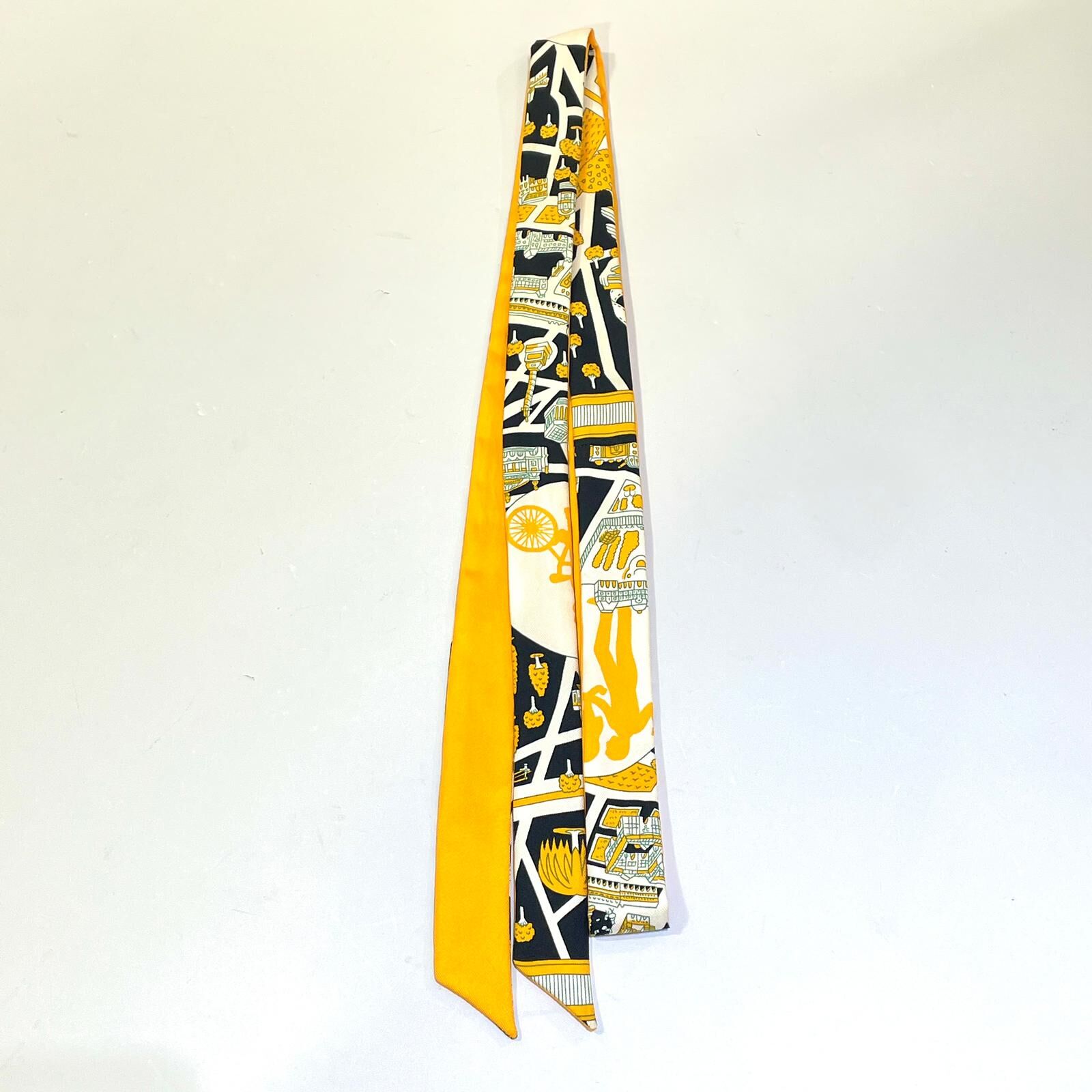 全新HERMES TWILL 幼身長款TWILLY  黃色/黑色/白色 真絲 #BRAND NEW #香榭站正品