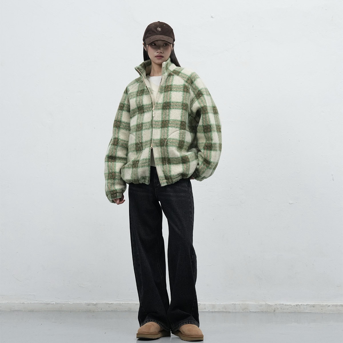 [GENERAL IDEA] WARM CHECK FLEECE ZIP-UP JUMPER