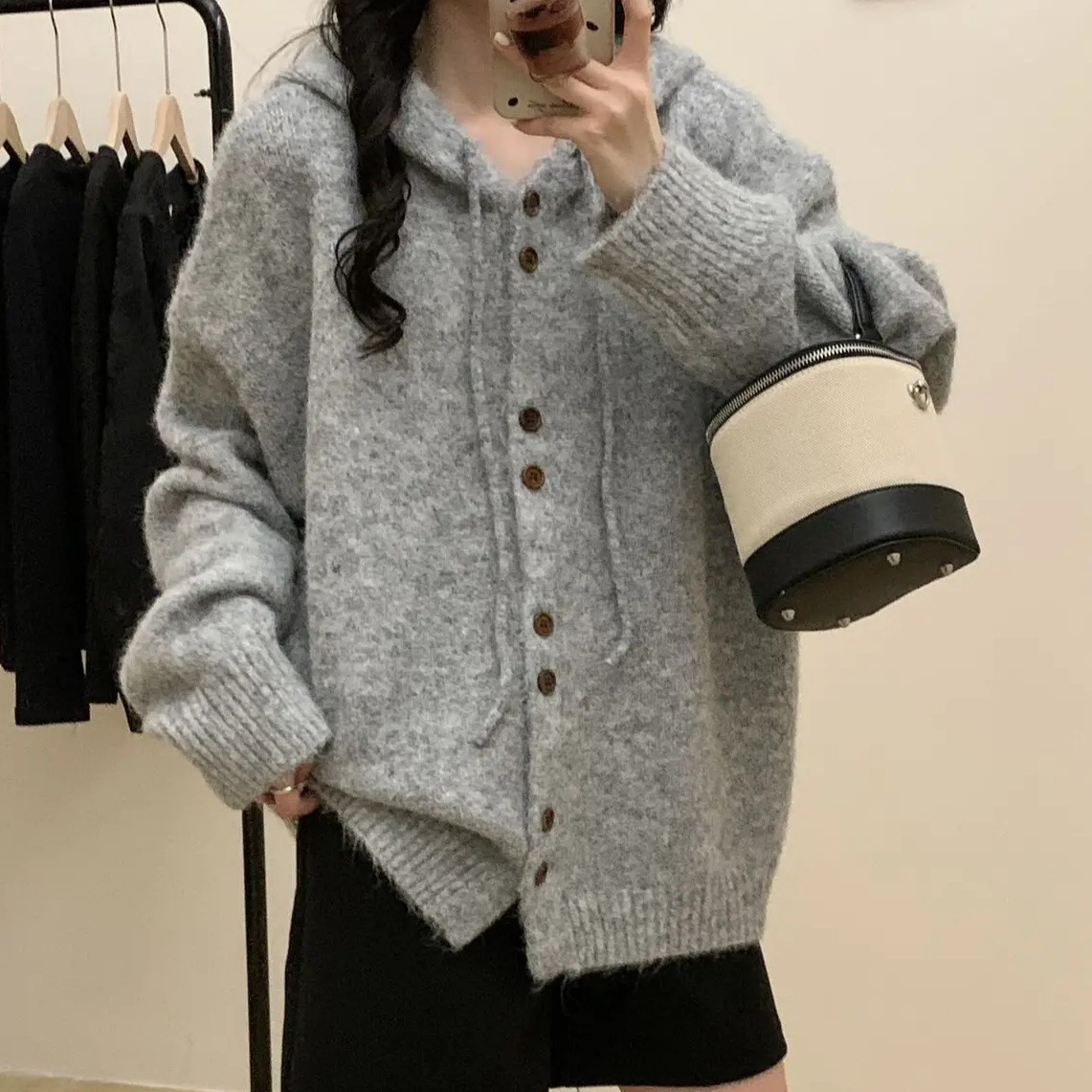 Korean Lazy-Style Hooded Knit Cardigan