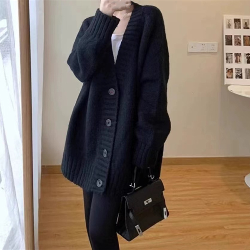 V-Neck Solid Knit Lazy Cardigan