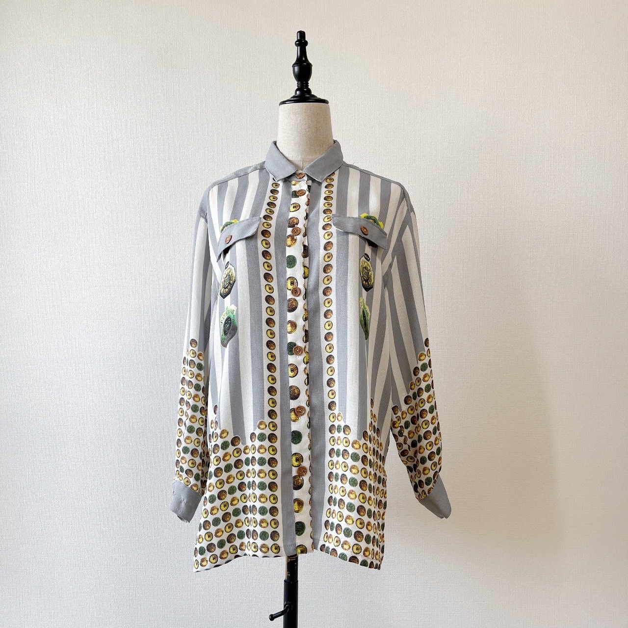 灰色波子棋條紋古著上衣