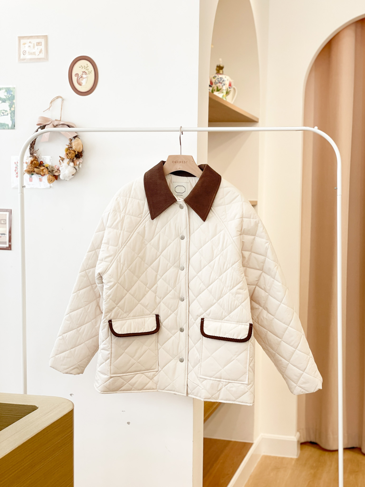 【輕薄夾棉款】JK258 Cafe Contrast Quilted Coat