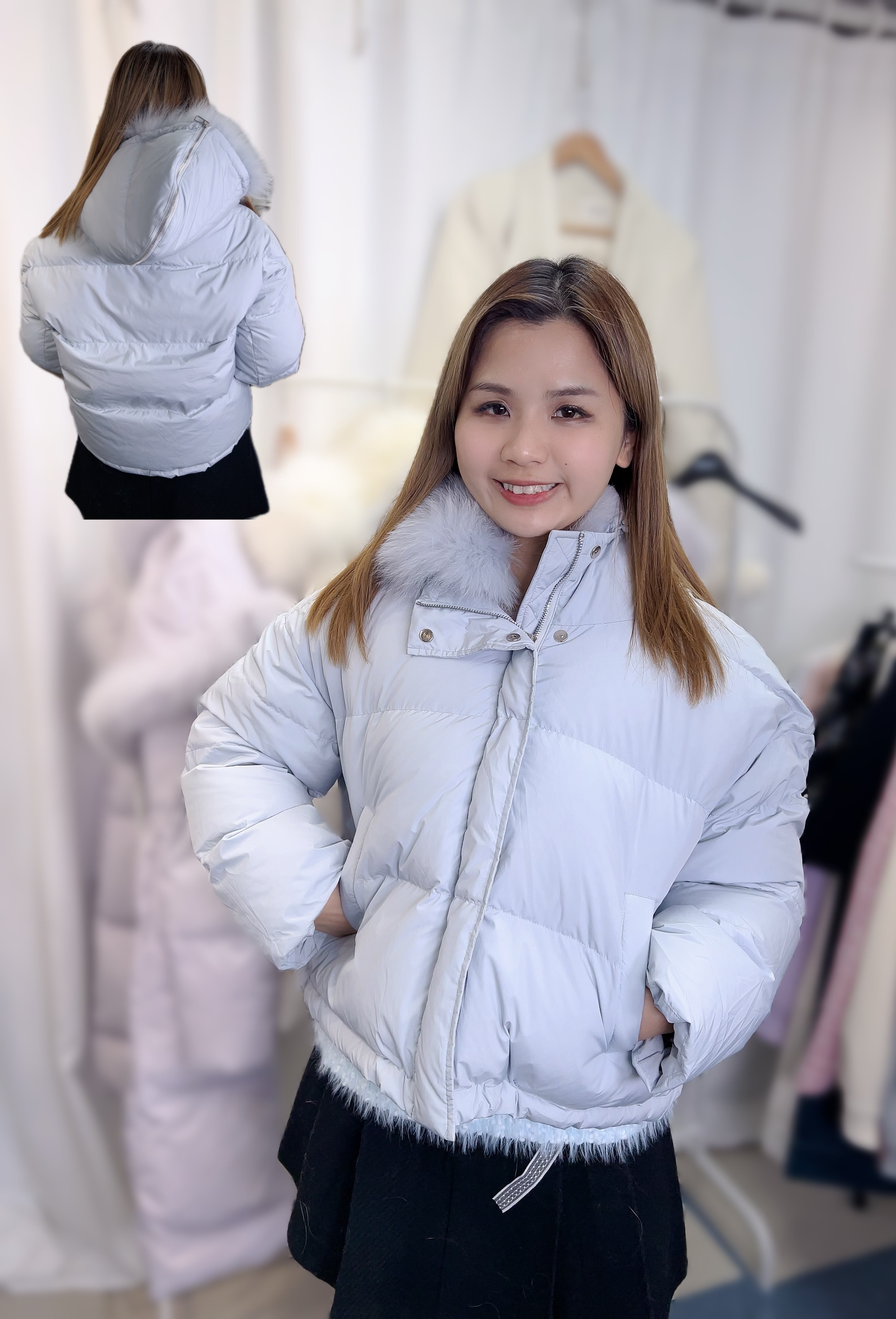 H09 韓國🇰🇷毛毛羽絨 30%鵝絨 70%鴨絨   胸S44 M46 L48 , 長20   原價 $999