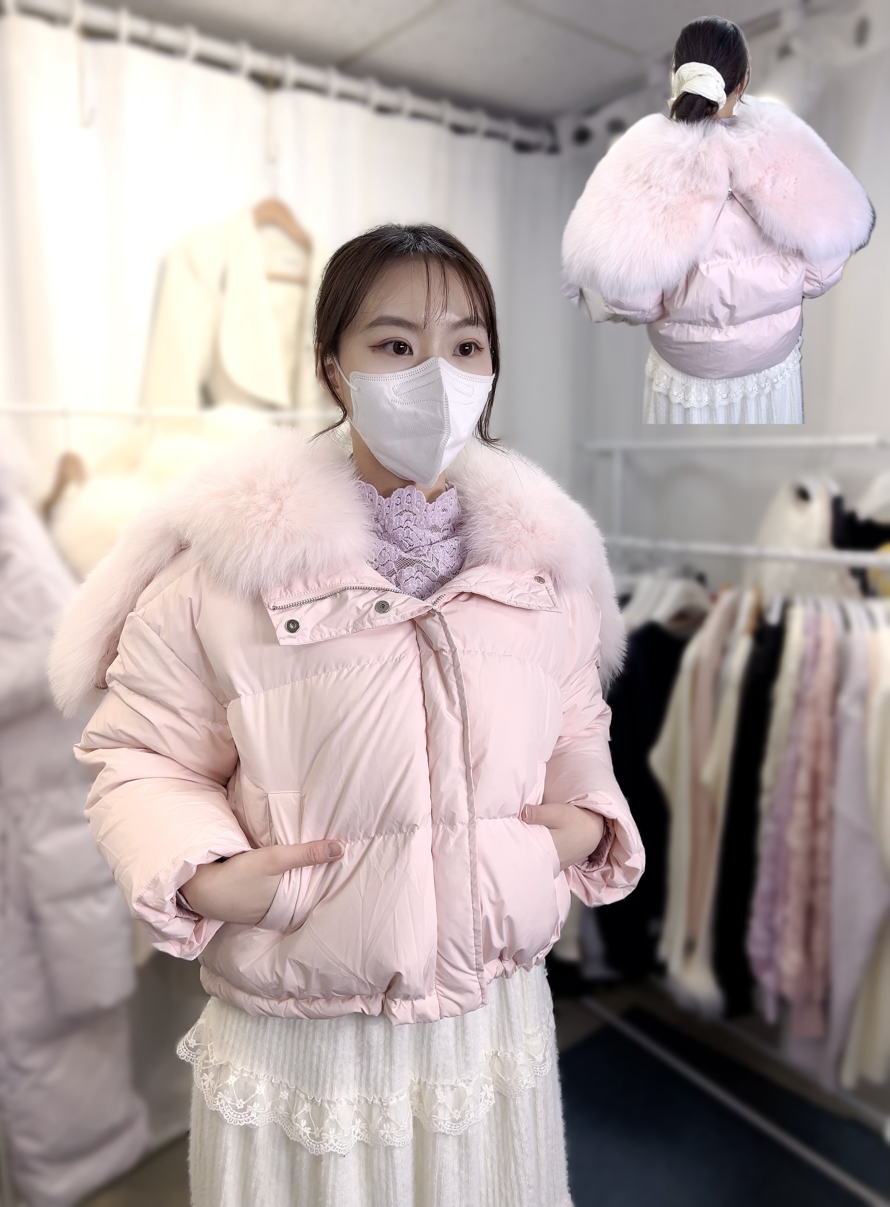 H09 韓國🇰🇷毛毛羽絨 30%鵝絨 70%鴨絨   胸S44 M46 L48 , 長20   原價 $999