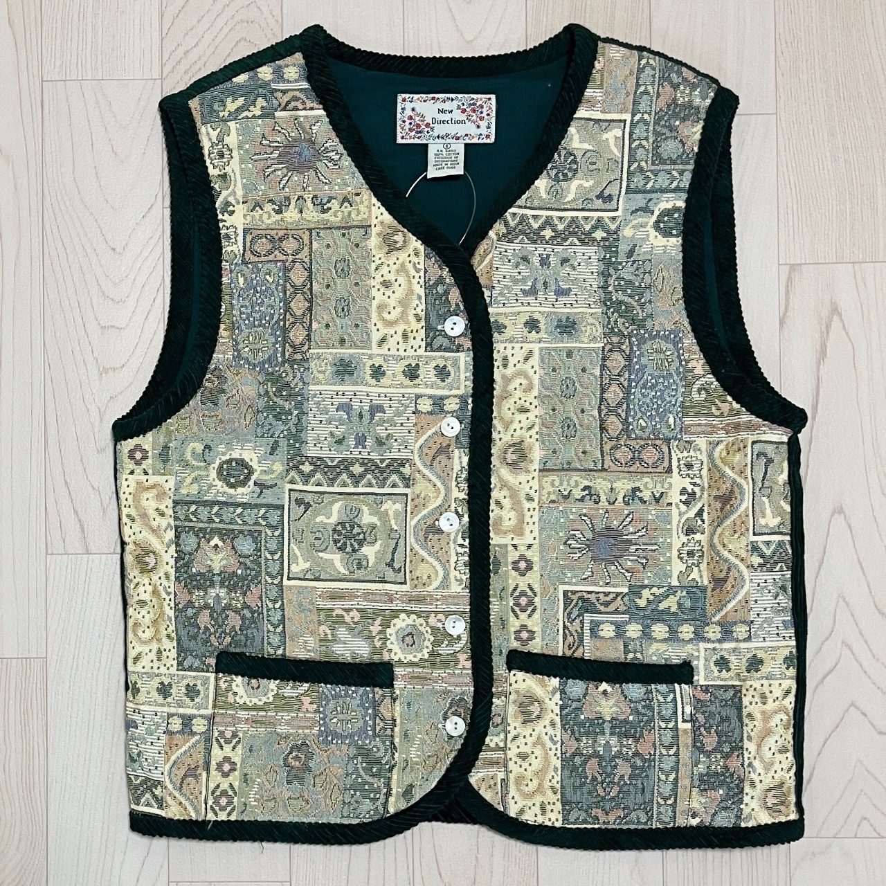 英倫莊園墨綠色燈芯絨織錦馬甲