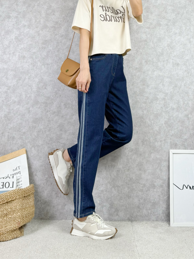 彈力好穿不緊繃★運動線條丹寧休閒褲