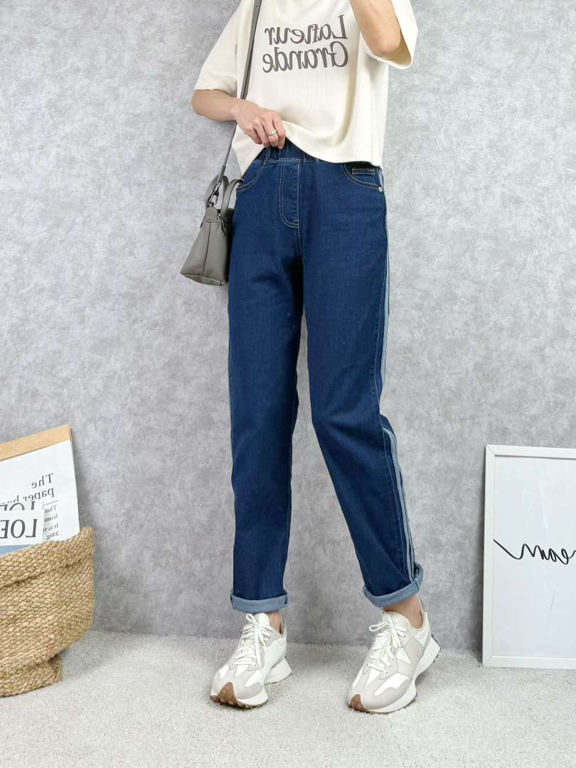 彈力好穿不緊繃★運動線條丹寧休閒褲