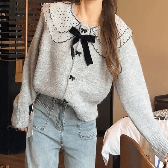 Sweet Doll-Collar Design Knit Cardigan