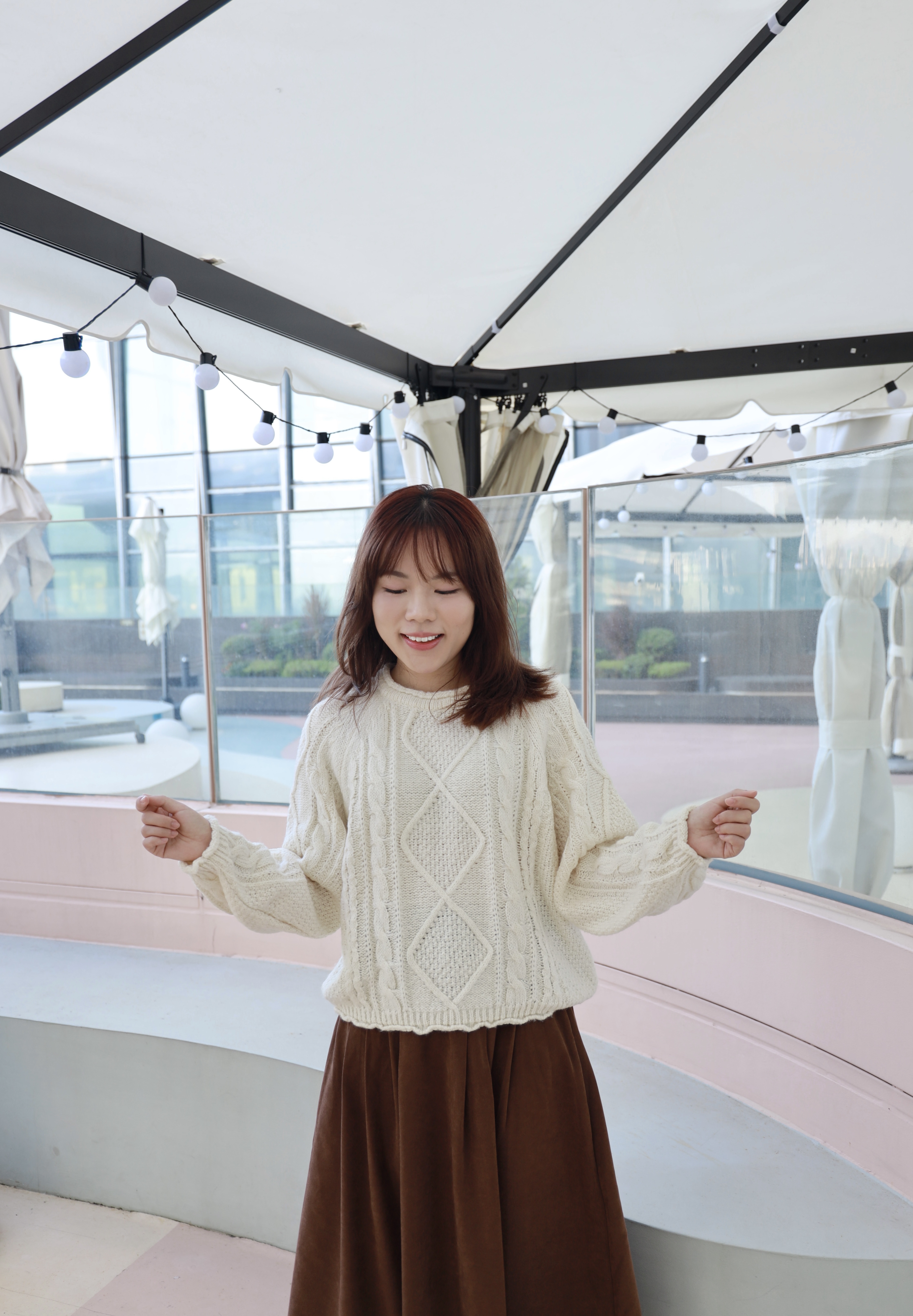 ||TOP597|| 圓領菱格圖紋波浪邊針織Top