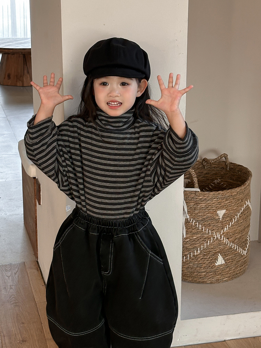 羊絨條紋高領內搭(80-140)