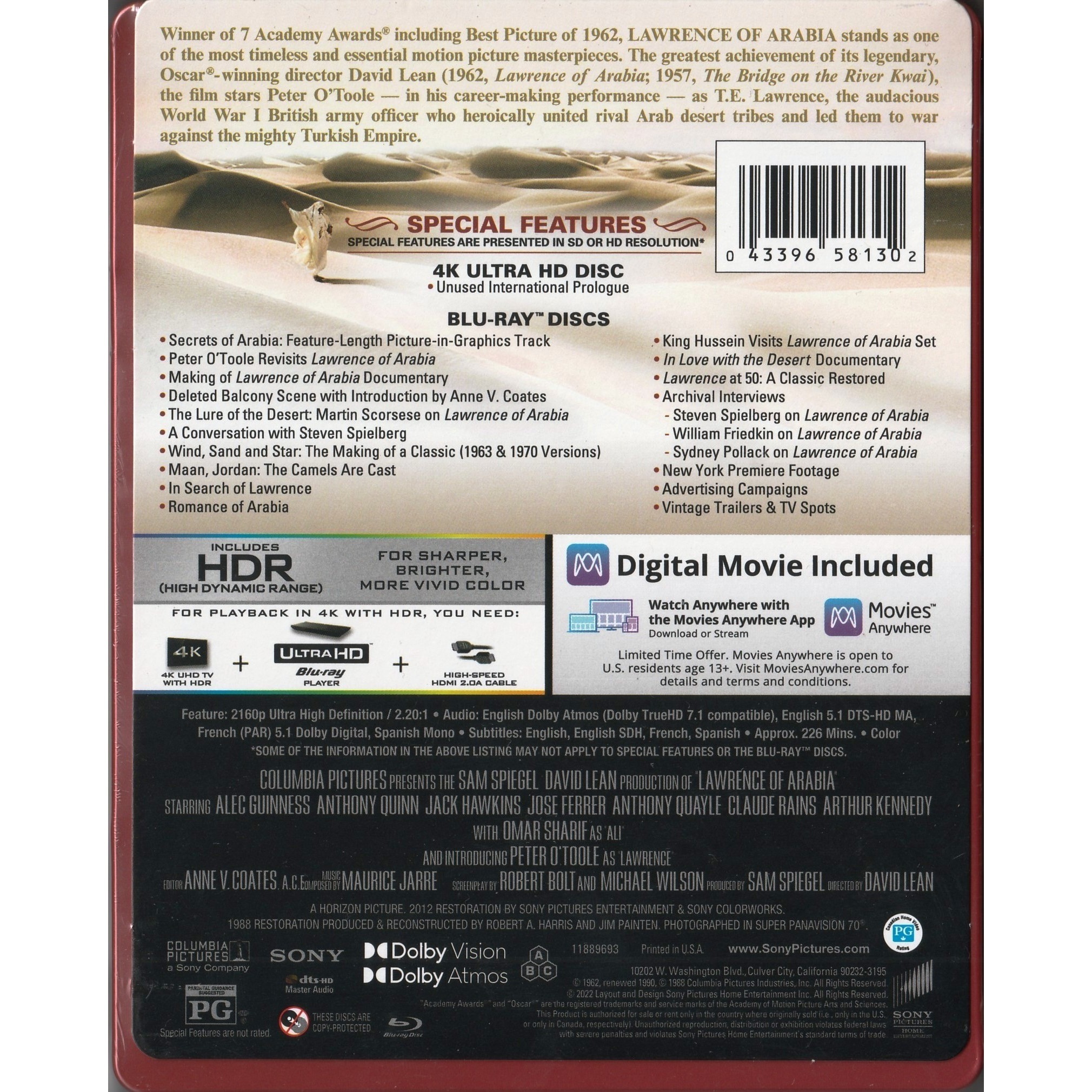 沙漠梟雄 (1962) (60週年紀念版) (四碟鐵盒裝) (4K Ultra HD + Blu-ray) (美國版)